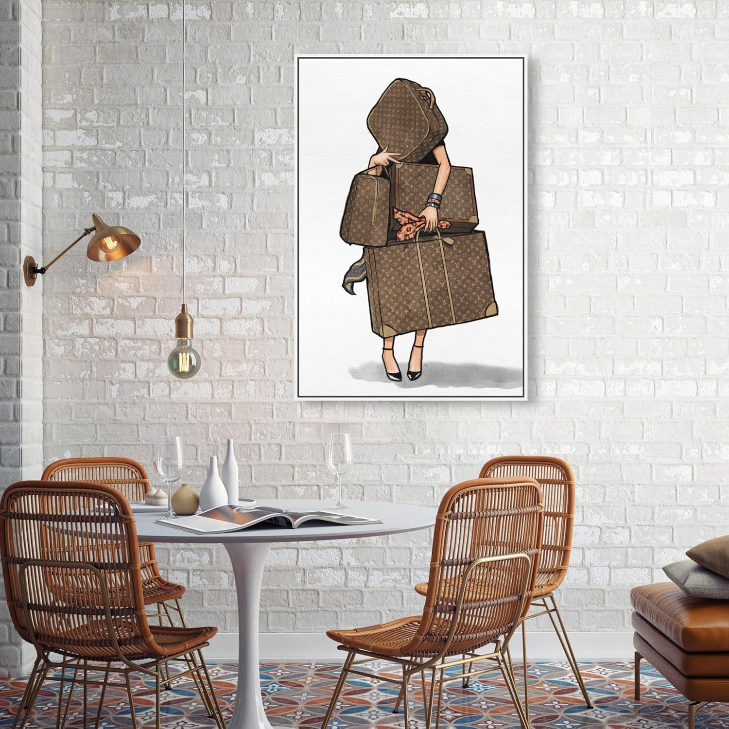The Oliver Gal Artist Co. Fashion and Glam Modern Canvas Art - Bags, Bags, Bags- Orange, Wall Art for Living Room, Bedroom, and Bathroom, 24 in x 36, White and Brown Home Decor