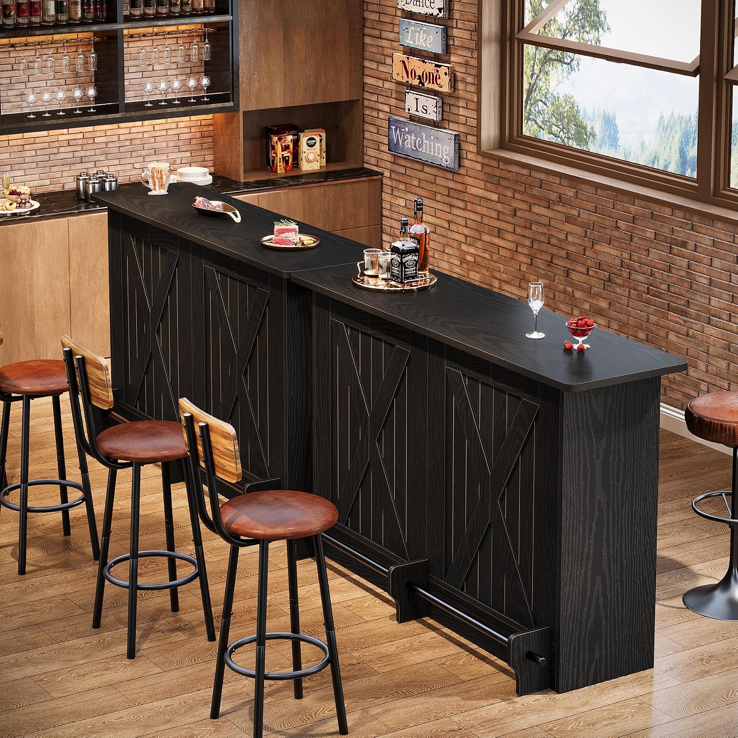 Tribesigns 63-Inch Bar Table, 2-Tier Bar Cabinet Height Pub Table with Footrest, Modern Coffee Cabinet for Home Kitchen, Large Home Unit Liquor Furniture, Bistro, Dining Room, Living Room (1, Black)