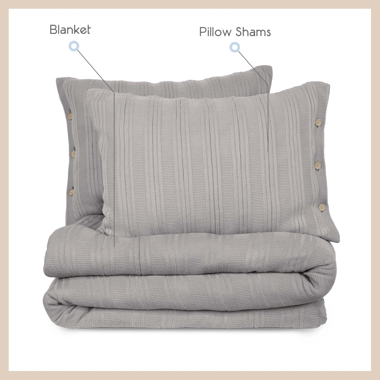 Vellux Malmo 3-Piece Blanket Set – Full/Queen Size – Striped Knit – Lightweight – All-Season Throw Blanket – House Decor – for Sofa, Bed, and Couch – Supersoft Apartment Essentials – Light Gray