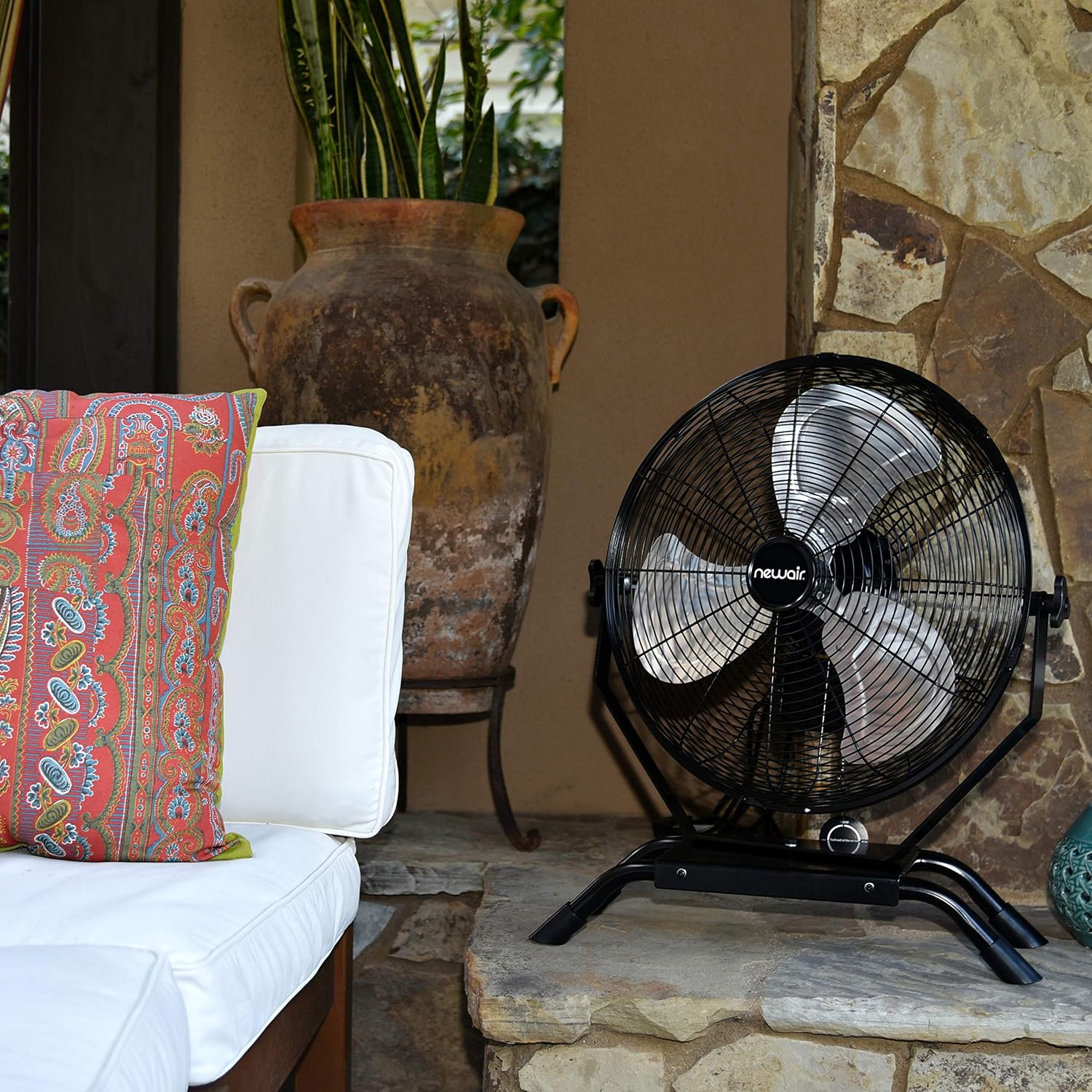 NewAir 20' High Velocity Outdoor Fan, Heavy Duty Waterproof 2-in-1 Floor Stand or Wall Mount Fan, Adjustable Tilt and 3 Speeds up to 4650 CFM | Wall Fan or Garage Fan for Indoor, Patio, Gym or Porch
