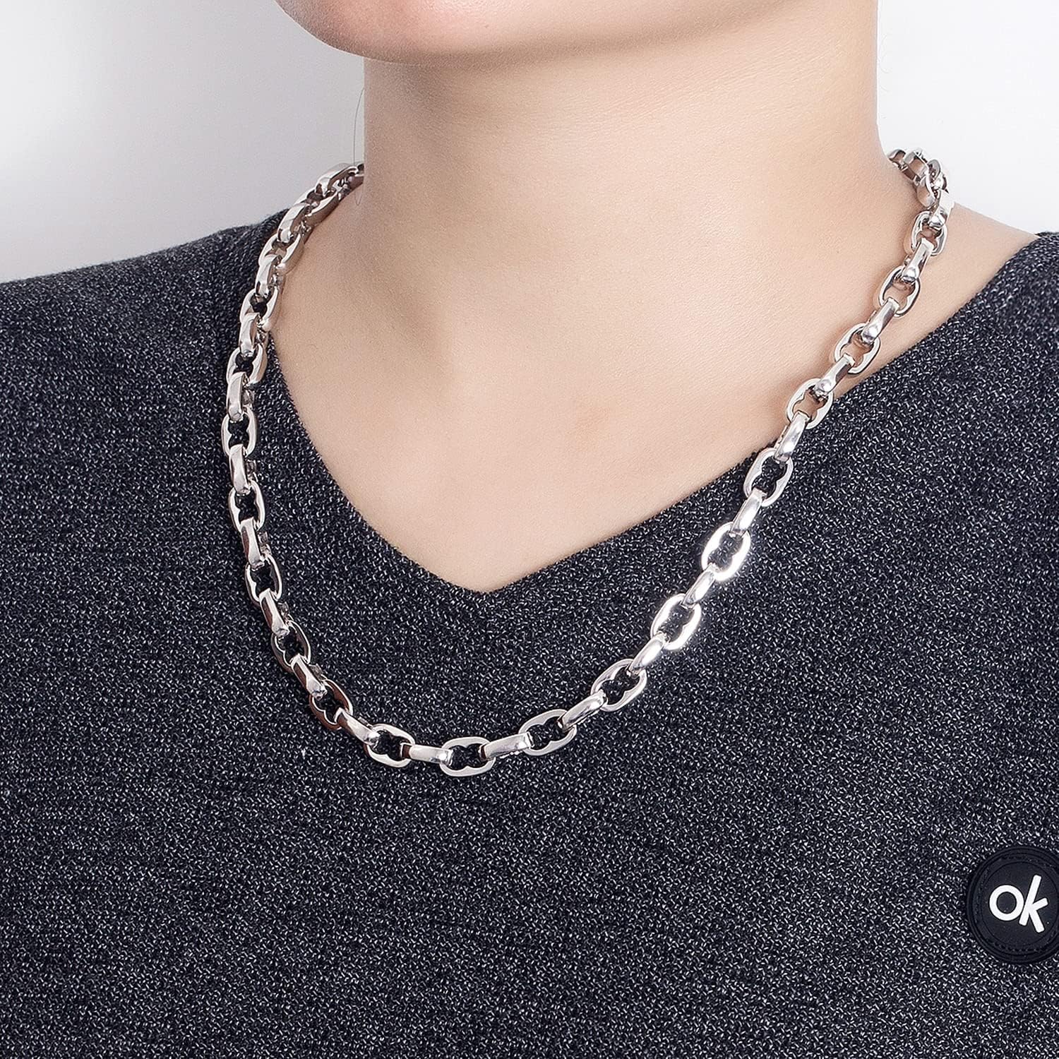 Dankadi Men Solid 925 Sterling Silver Cable Rolo Link Chain Necklace Women 9MM &10MM-Curb Cuban Chain Thick Big Choker 18' 20' 22' 24' 26 '28' 30' Fine Jewelry Gift