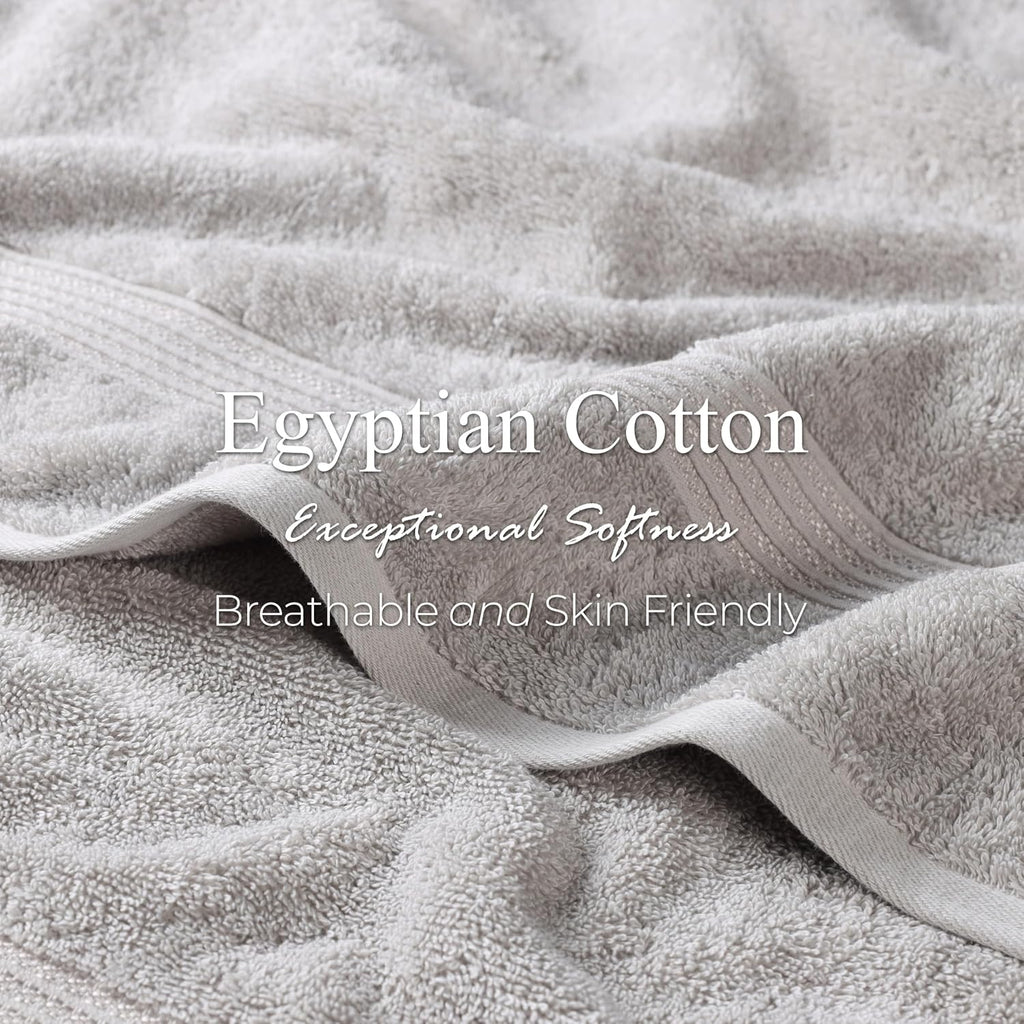 Superior Egyptian Cotton Towel Set, 6-Piece, Bathroom Essentials, Long Staple Combed Cotton, Absorbent, Fast Drying, Silver