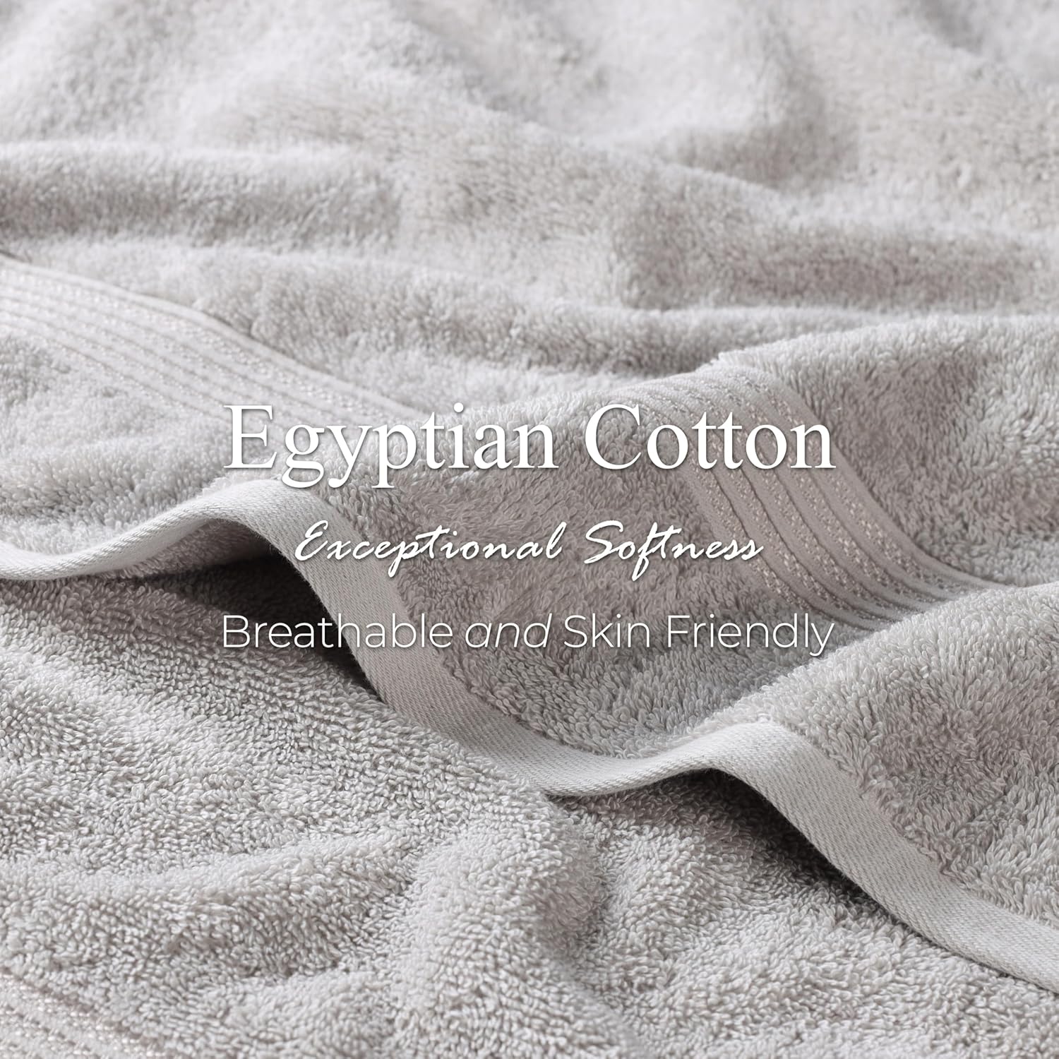 Superior Egyptian Cotton Towel Set, 6-Piece, Bathroom Essentials, Long Staple Combed Cotton, Absorbent, Fast Drying, Silver