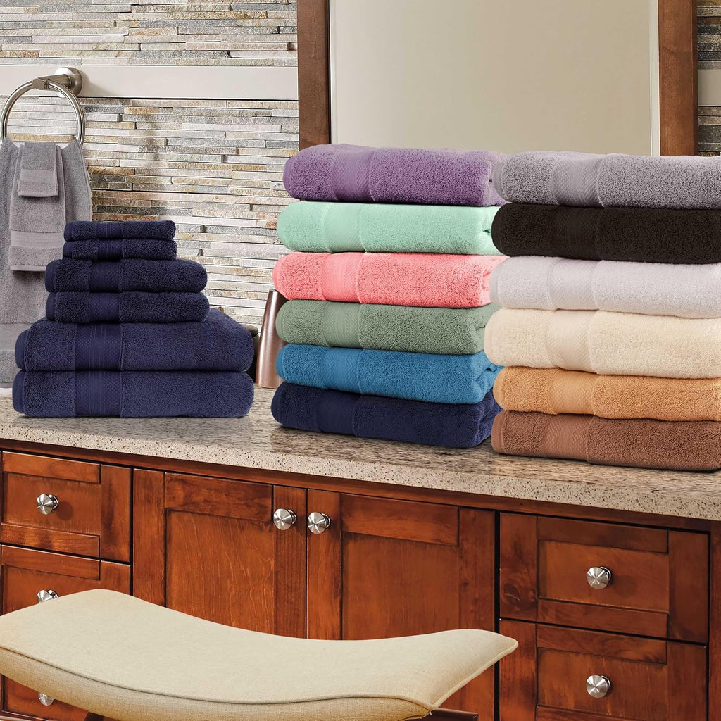 Superior Turkish Cotton 12-Piece Towel Set, 3 Bath, 3 Hand, 6 Face Towels/Washcloth for Home, Guest, Master Bathroom Essentials, Hotel, Resort, Spa, Shower, Adult, Kids, Plush, Soft, Black