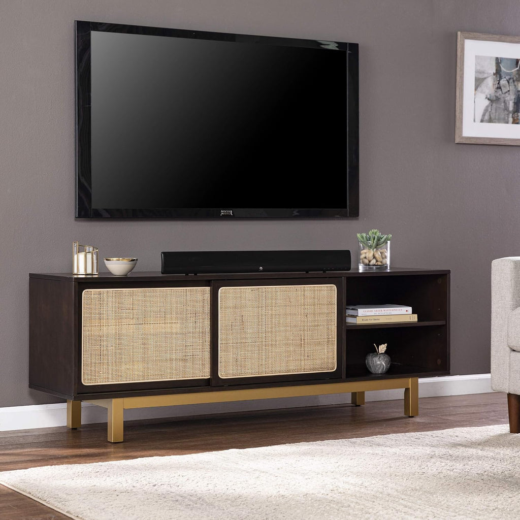 SEI Furniture Carondale Sliding Door Media Stand, Brown and Gold