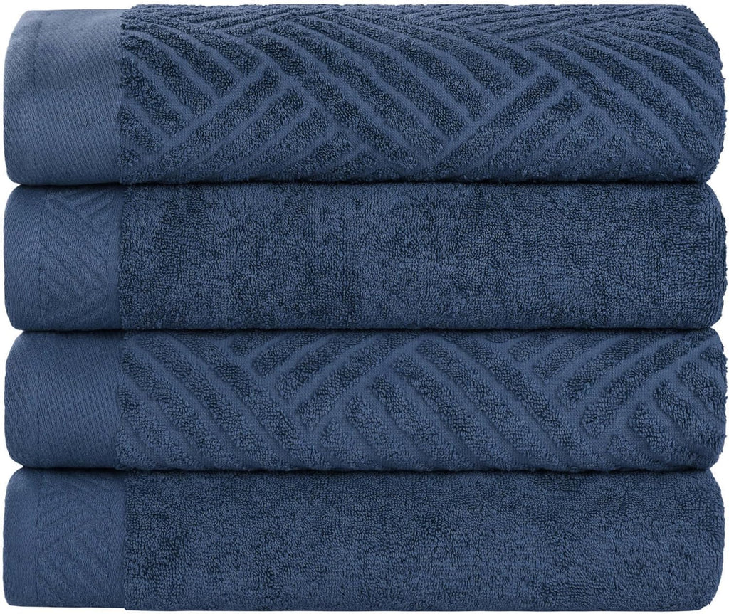 Superior Basketweave Egyptian Cotton Bath Towels, Highly Absorbent, Includes; 4 Medium Weight Bath Towels, Spa Basics, Home Essentials, Jacquard Towels and Solid Towels, Set of 4, Royal Blue