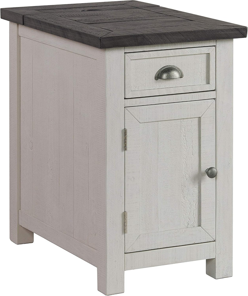 Martin Svensson Home Monterey Chairside Table - White with Grey Top - Coastal Multi-Use Table with Charging Station and Drawer for Bedroom or Living Room