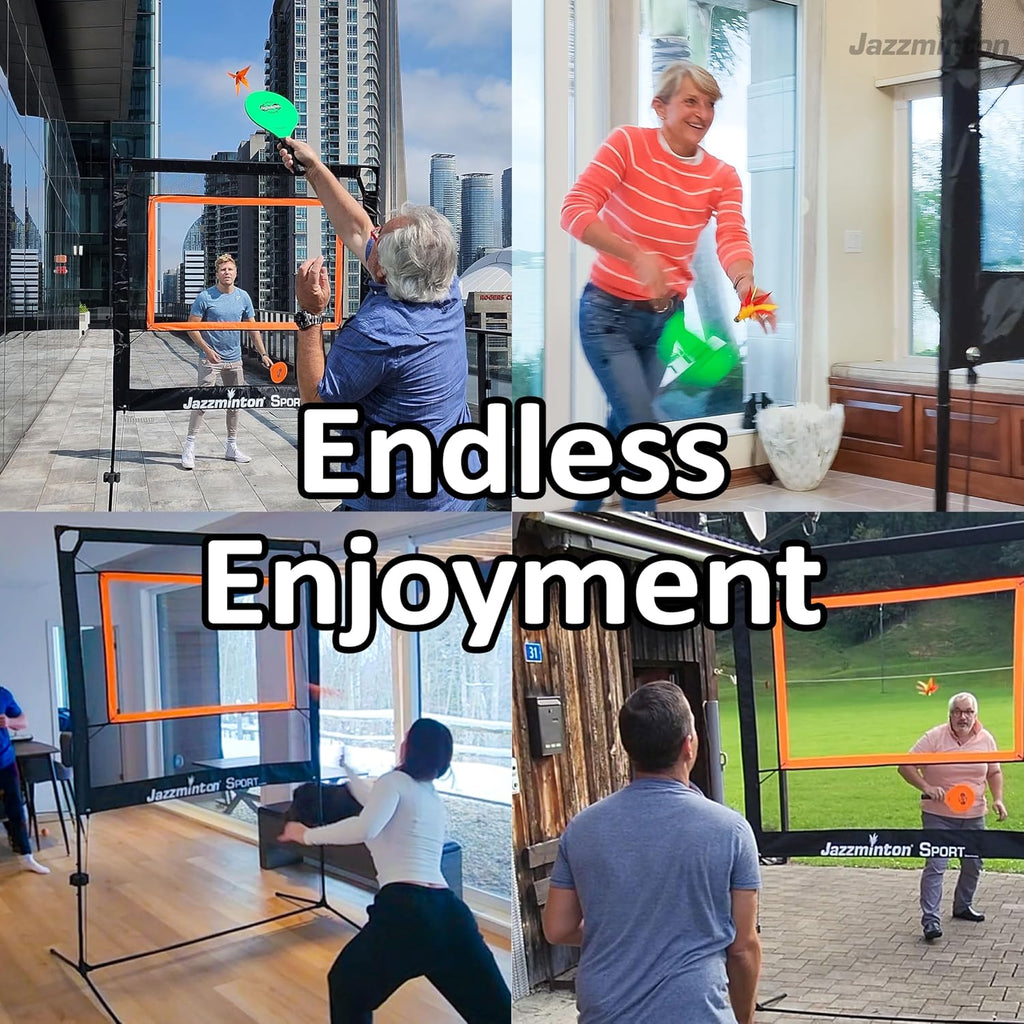 Jazzminton-Sport – The Original Paddle Game with Net for Indoors & Outdoors – Active, Joint-Friendly Family Fun – Like Badminton, Pickleball & Tennis with a Twist
