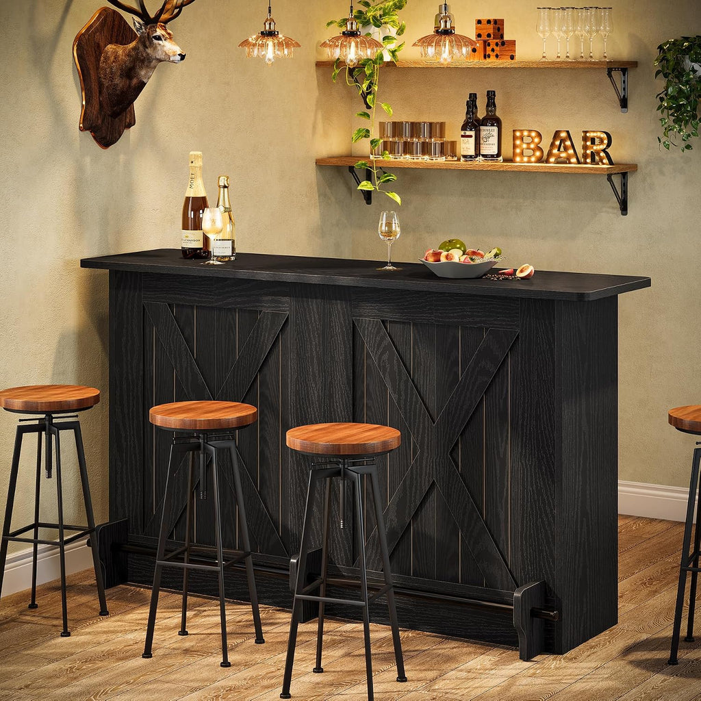 Tribesigns 63-Inch Bar Table, 2-Tier Bar Cabinet Height Pub Table with Footrest, Modern Coffee Cabinet for Home Kitchen, Large Home Unit Liquor Furniture, Bistro, Dining Room, Living Room (1, Black)