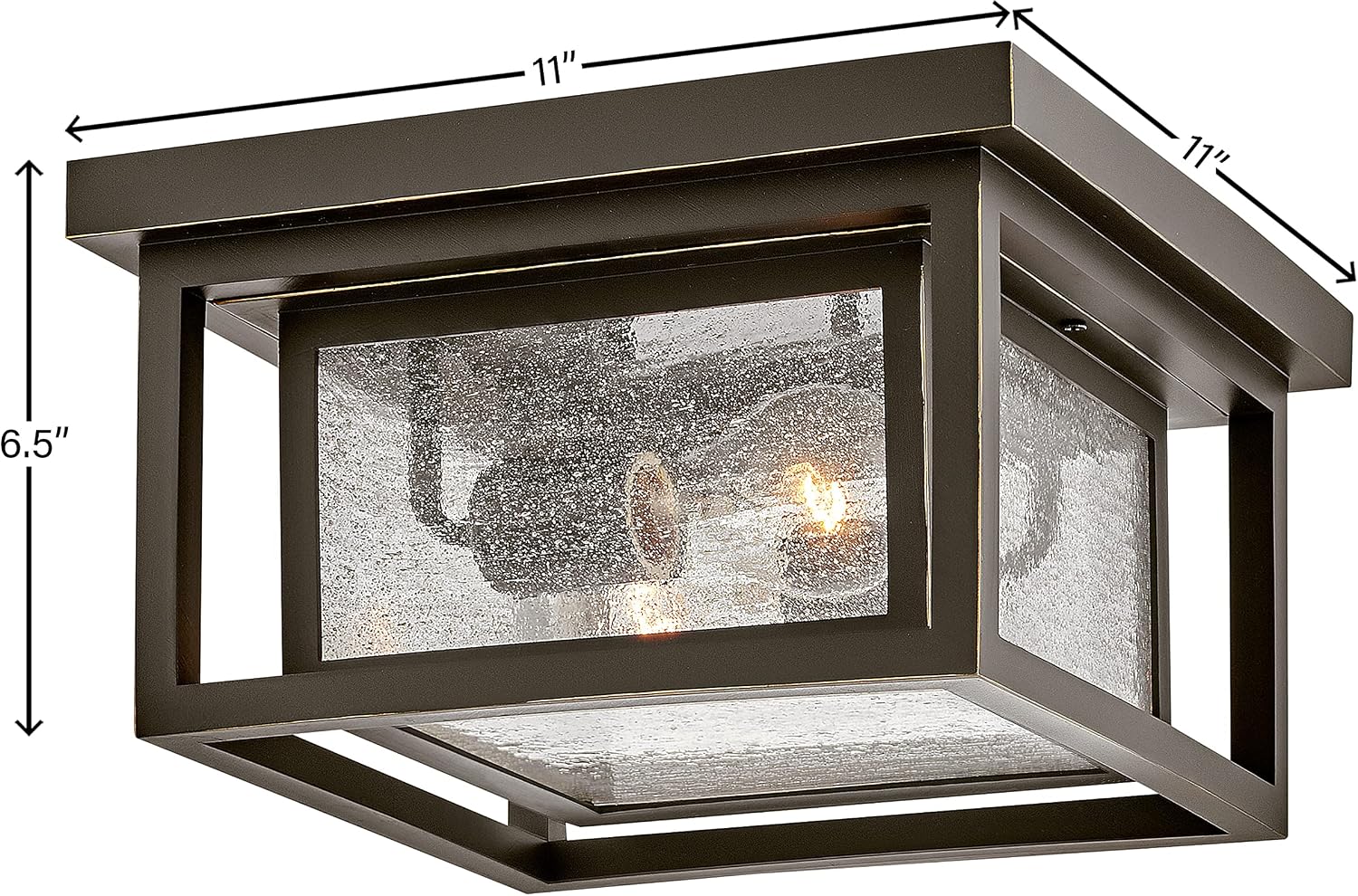 Hinkley Republic Small Flush Mount Outdoor Ceiling Light, Composite, Clear Seedy Glass Panes, Anti-Fading Finish, Oil Rubbed Bronze Finish