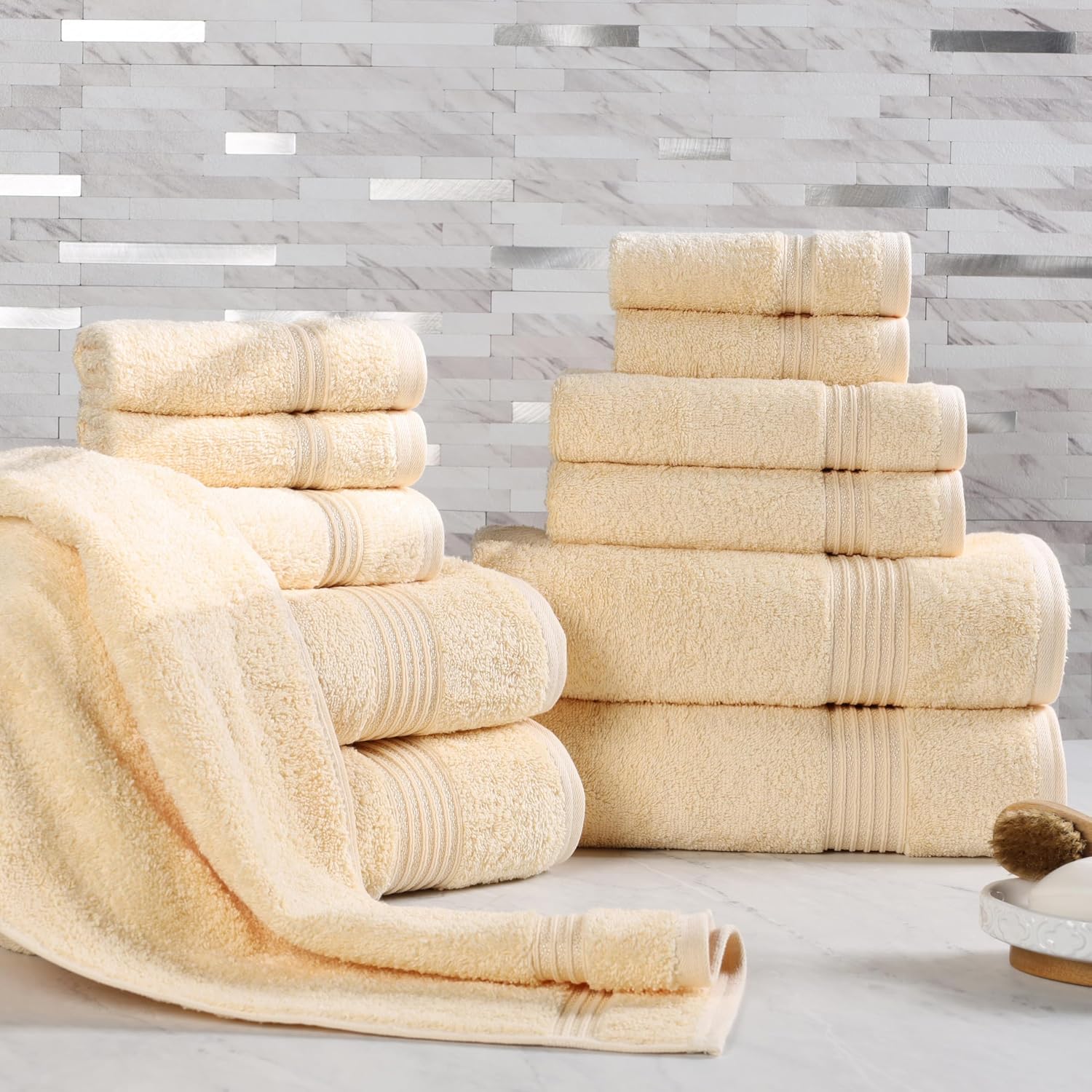 Superior Egyptian Cotton 12-Piece Towel Set, Assorted Towels for Home Bathroom, Guest Bath Decor Essentials, Includes 4 Bath, 4 Hand, 4 Face Towels/Washcloths, Quick Dry, Absorbent - Canary