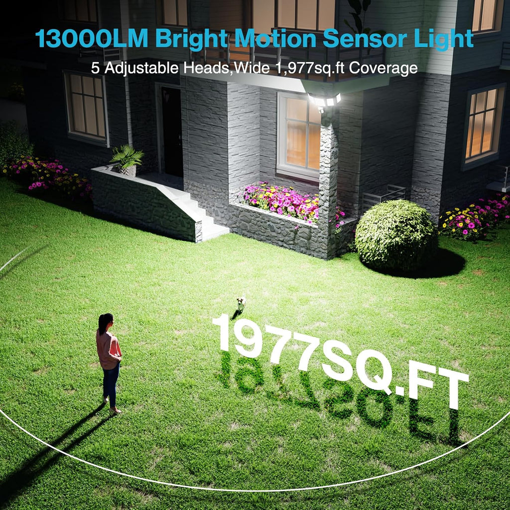 Olafus 130W Motion Sensor Outdoor Lights, 13000LM 2 Pack Motion Sensor Flood Light, Dusk to Dawn Outdoor Lighting, IP65 Waterproof Motion Detector Lights for Outside, Black