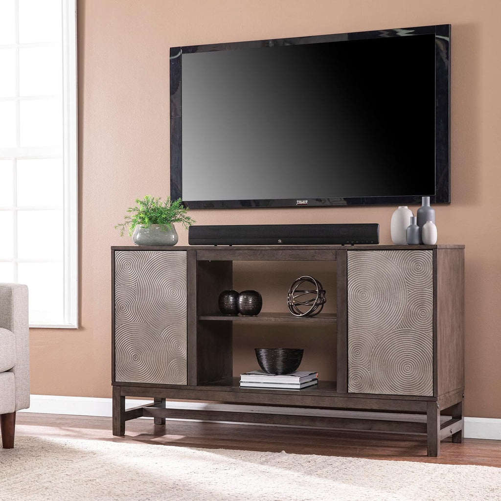 SEI Furniture - Lannington Media Storage Unit - Transitional Design, Brown & Silver Finish - Ideal for Living Room, Family Room (MS1137256)