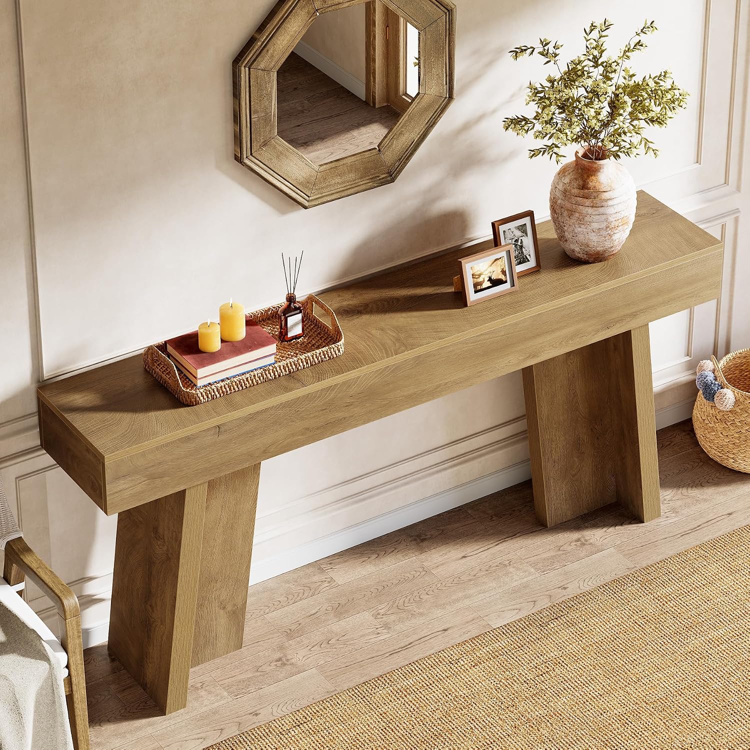 Tribesigns 70.9-Inch Long Console Table, Farmhouse Entryway Table Behind The Couch for Living Room, Hallway, Entrance, Foyer (Natural)