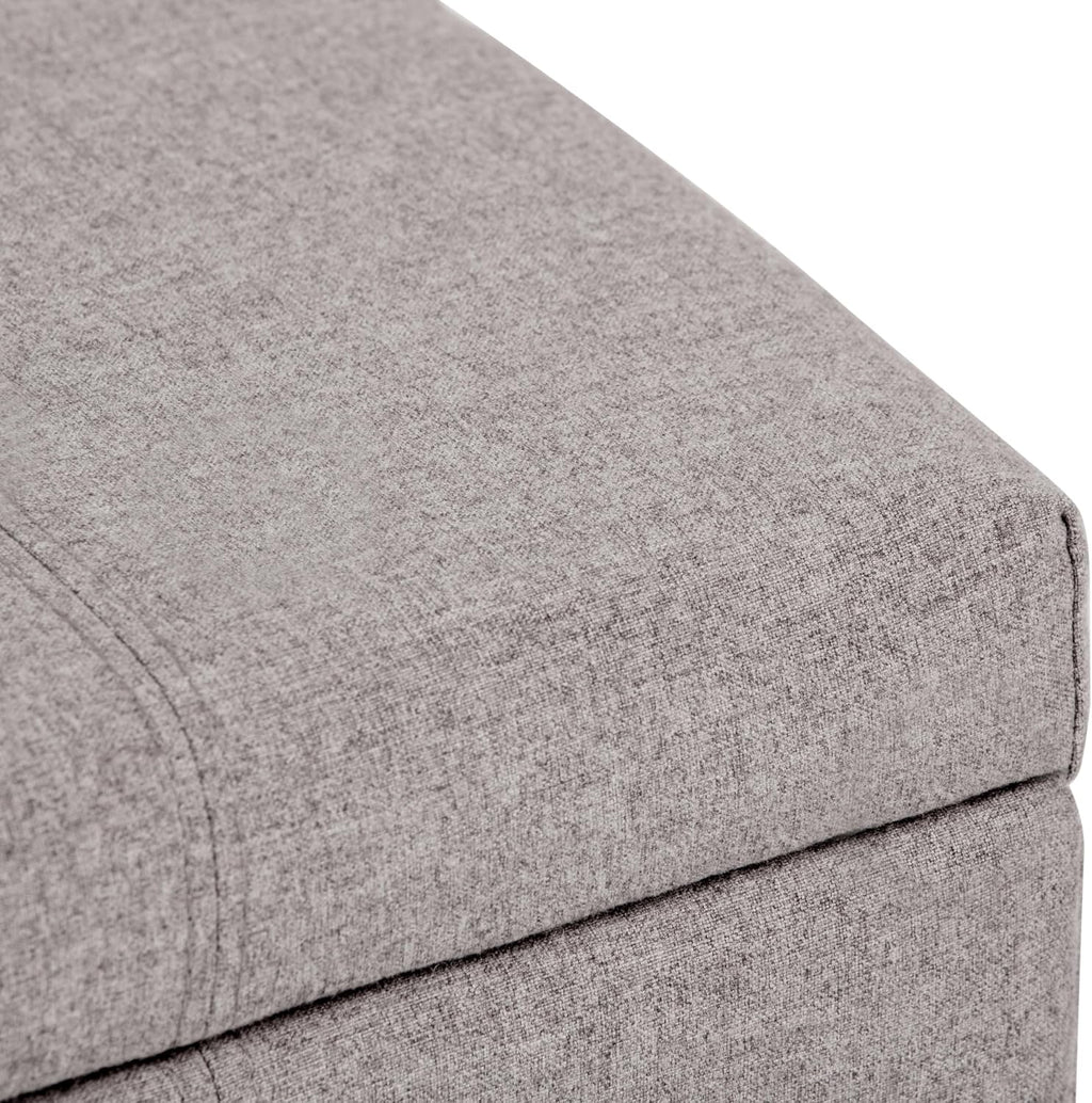 SIMPLIHOME Dover Storage Ottoman Bench - 36 inch Wide Upholstered Linen Look Fabric Rectangular Lift-Top Ottoman in Cloud Grey, Contemporary Bench for Living Room with Safety Hinges