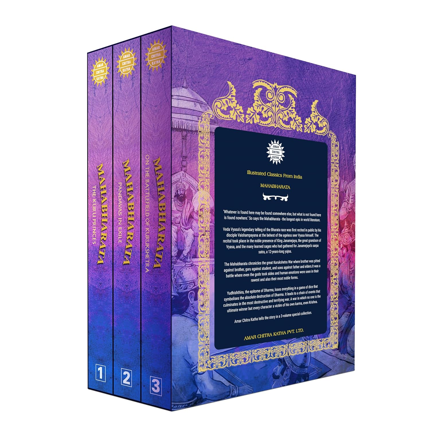 Mahabharata by Amar Chitra Katha- The Birth of Bhagavad Gita- 42 Comic Books in 3 Volumes (Indian Mythology for Children/regional/religious/stories)