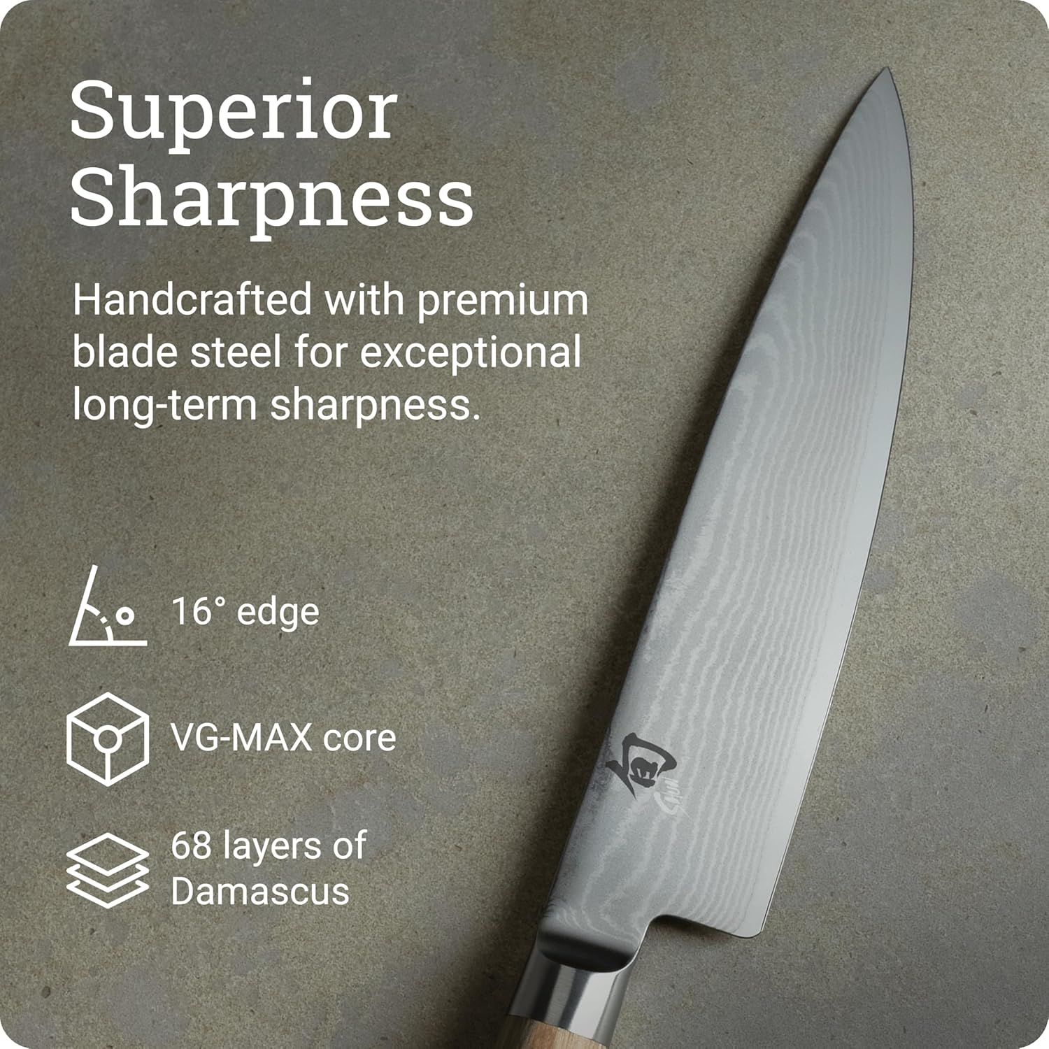 Shun Classic Blonde 8' Chef's Knife, Handcrafted Japanese Kitchen Knife for Professional and Home Chefs, VG-MAX Core with Damascus Stainless Steel Cladding, Pakkawood Handle