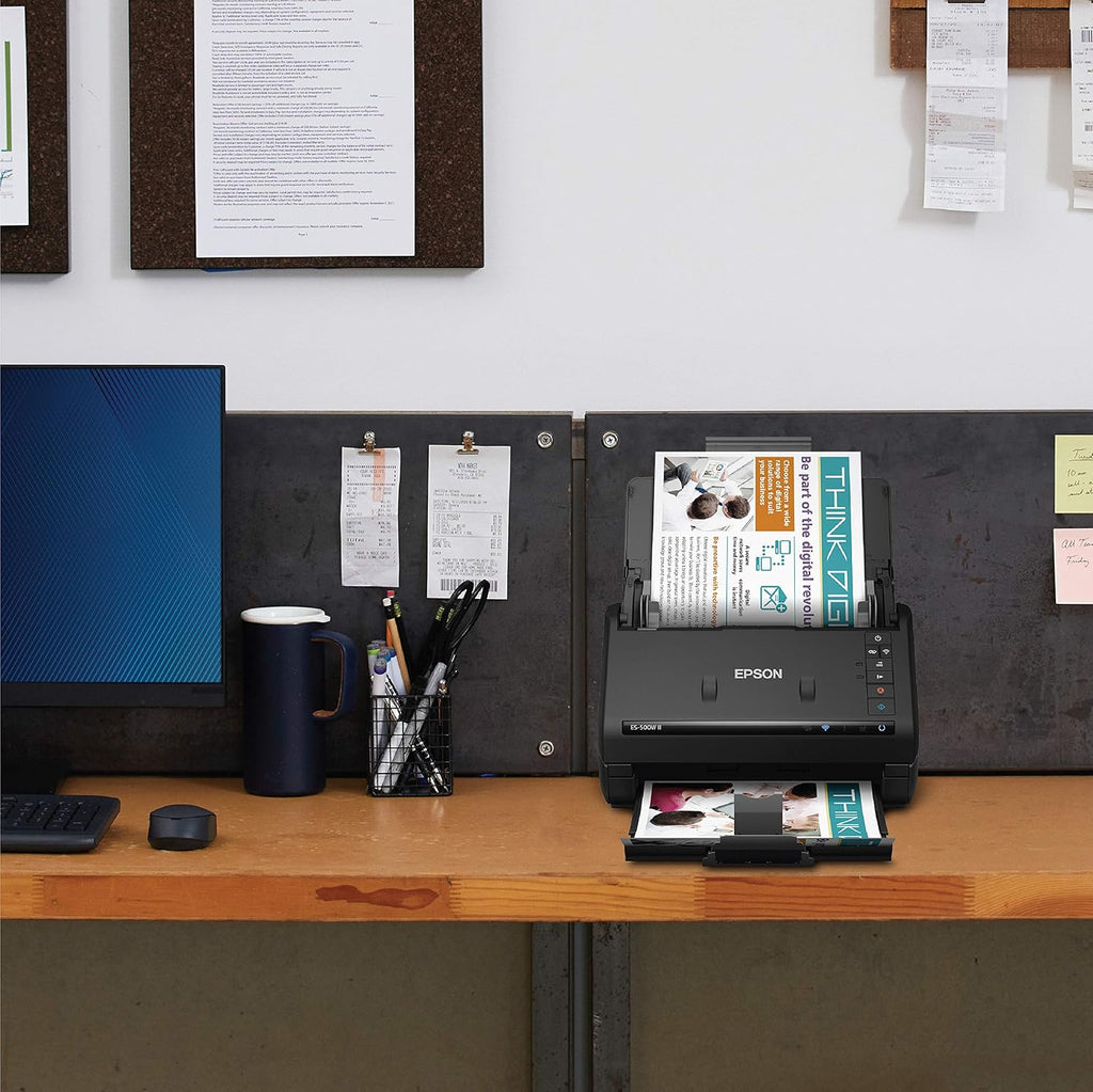 Epson Workforce ES-500W II Wireless Color Duplex Desktop Document Scanner for PC and Mac, with Auto Document Feeder (ADF) and Scan from Smartphone or Tablet (Renewed)
