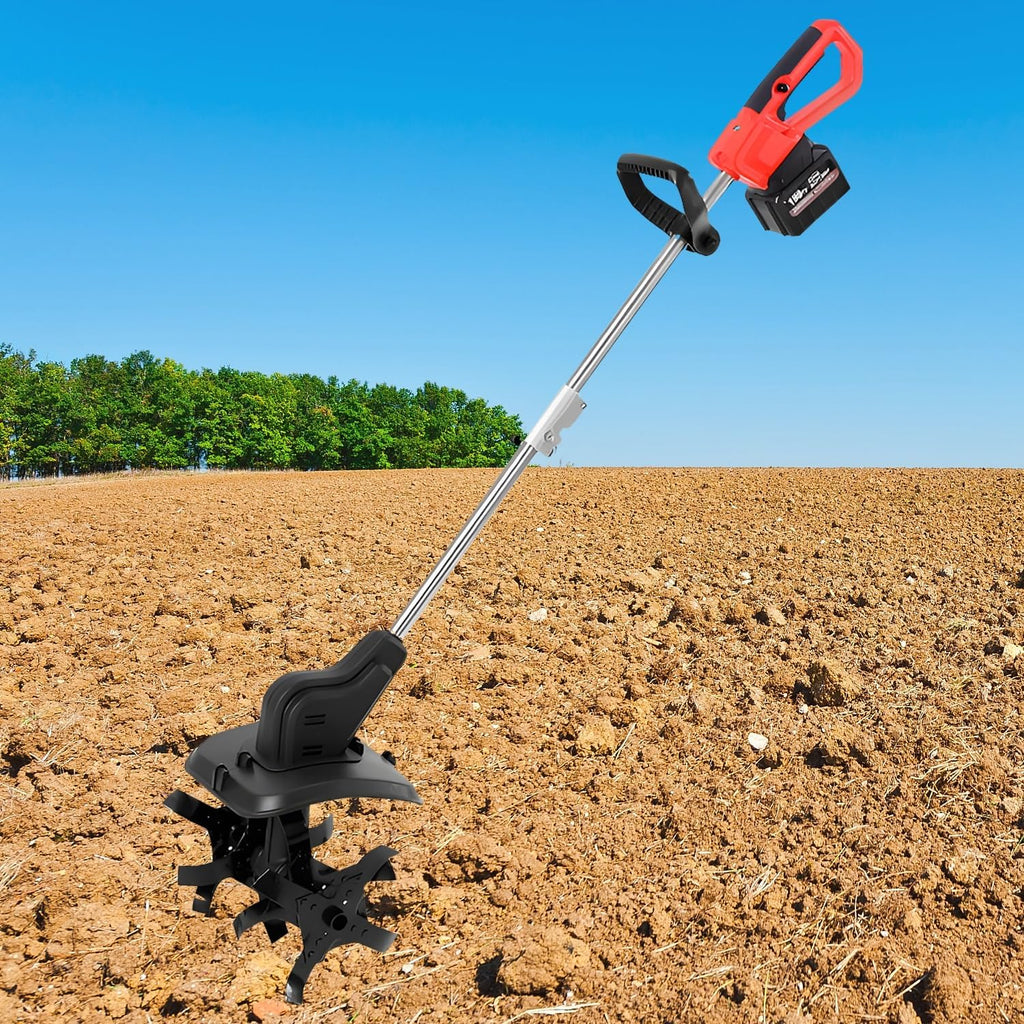 Cordless Tiller Cultivator, Electric Rototiller, Portable Garden Cultivator, 21v Battery Powered Rotary Tilling Tool, with 4/6Ah Batteries & Charger, for Lawn, Farm, Gardening,4Ah