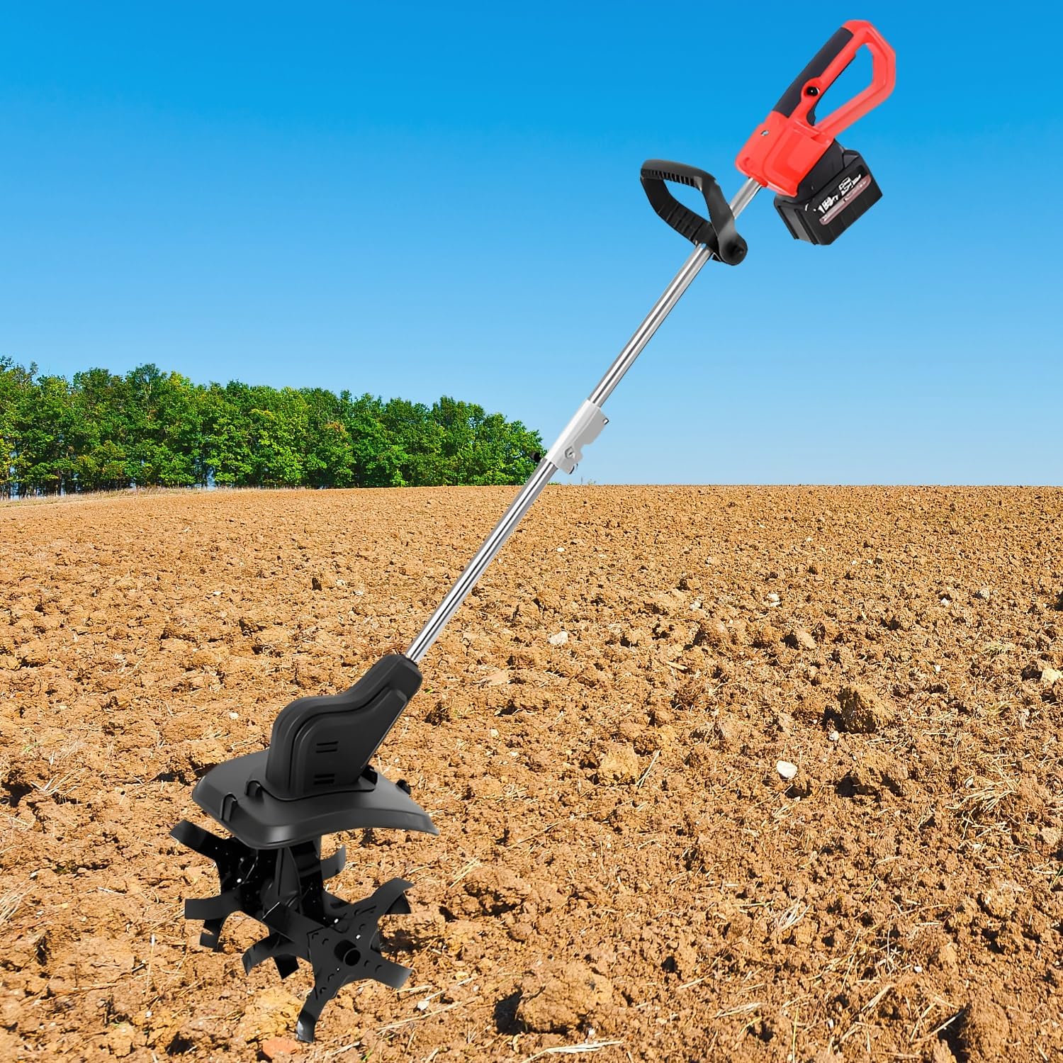 Cordless Tiller Cultivator, Electric Rototiller, Portable Garden Cultivator, 21v Battery Powered Rotary Tilling Tool, with 4/6Ah Batteries & Charger, for Lawn, Farm, Gardening,4Ah
