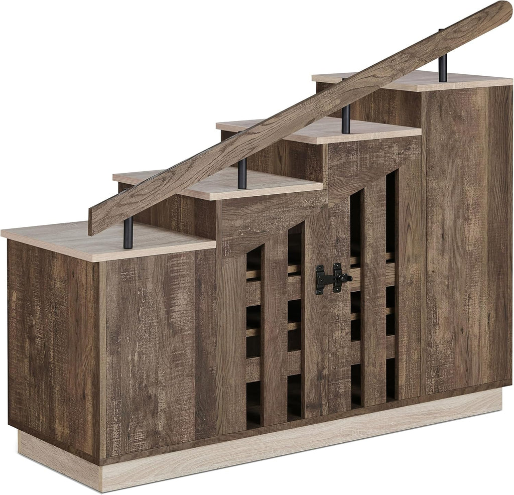 24/7 Shop at Home Cadence Farmhouse Hidden Shoe Cabinet Entryway, Hallway, Decorative Storage with Doors, Staircase-Style Enclosed Footwear Furniture, 12 Pair, 46 in. Width, Oak Brown
