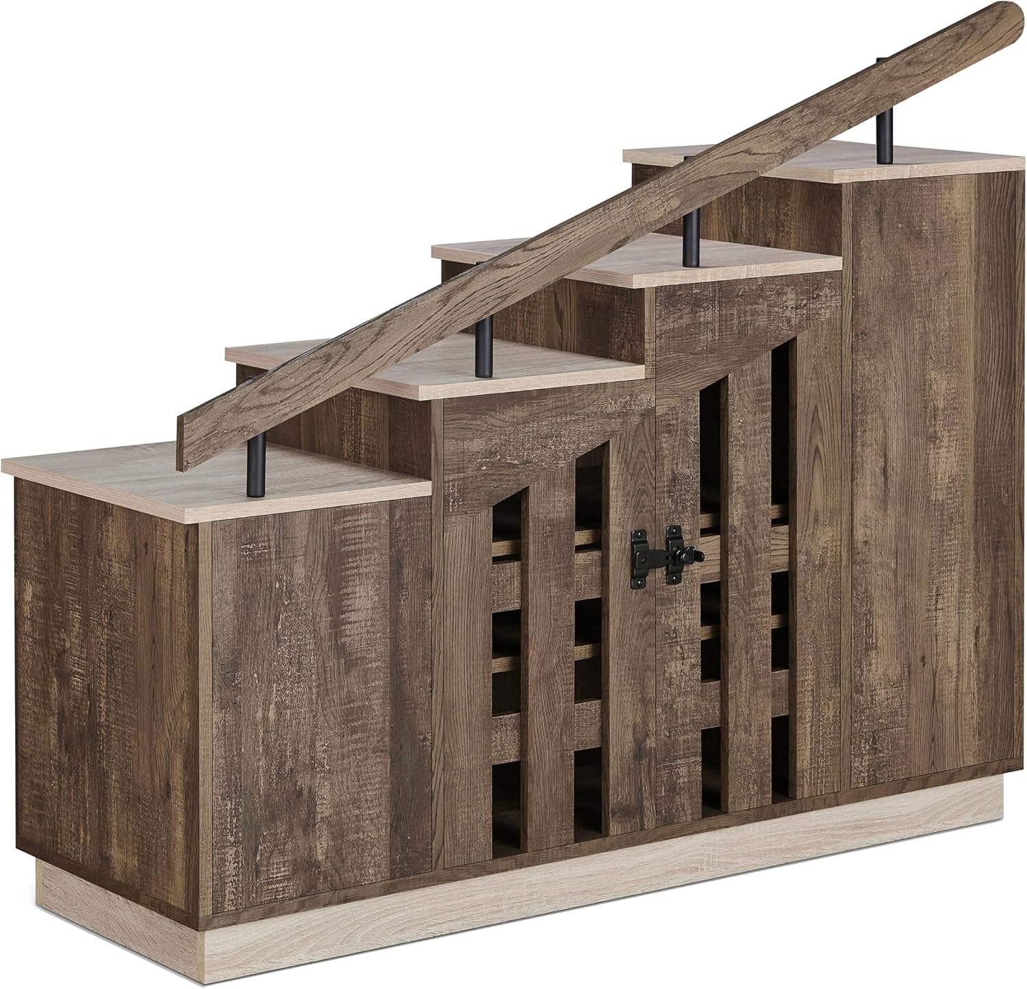 24/7 Shop at Home Cadence Farmhouse Hidden Shoe Cabinet Entryway, Hallway, Decorative Storage with Doors, Staircase-Style Enclosed Footwear Furniture, 12 Pair, 46 in. Width, Oak Brown