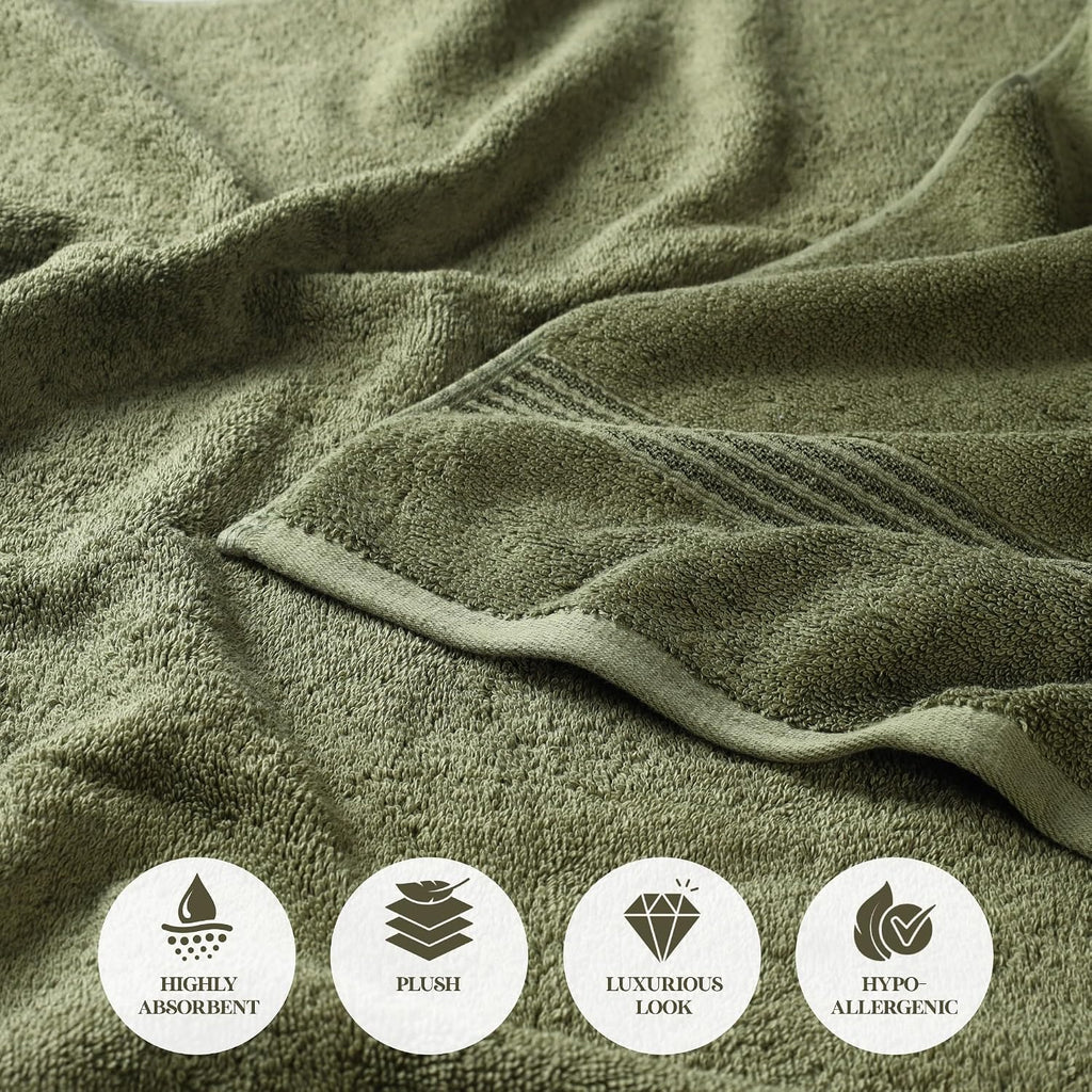 Superior Egyptian Cotton 9-Piece Towel Set, Assorted Towels, Home Bathroom, Master, Guest Bath, Decor Essentials, Includes 3 Bath, 3 Hand, 3 Face Towels/Washcloths, Quick Dry, Absorbent, Forest Green