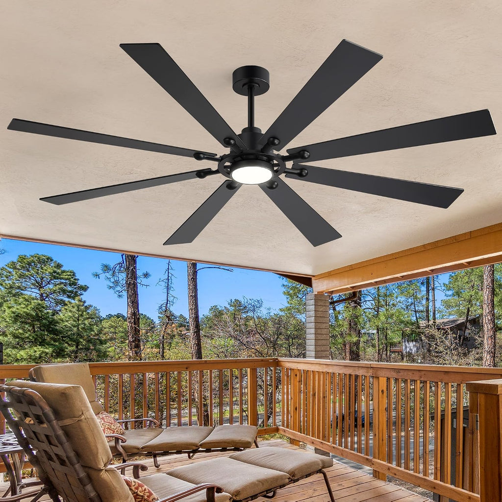 Farmhouse Black Ceiling Fans with Lights and Remote, 72 Inch Industrial Ceiling Fans with 6-Speed Reversible DC Motor, 3 CCT, Dual Finish 8 Blades, Indoor/Outdoor Ceiling Fan for Patio Bedroom