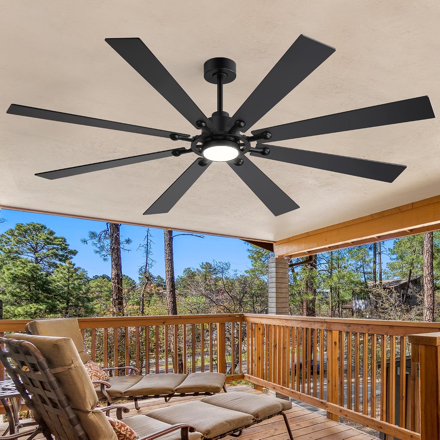 Farmhouse Black Ceiling Fans with Lights and Remote, 72 Inch Industrial Ceiling Fans with 6-Speed Reversible DC Motor, 3 CCT, Dual Finish 8 Blades, Indoor/Outdoor Ceiling Fan for Patio Bedroom