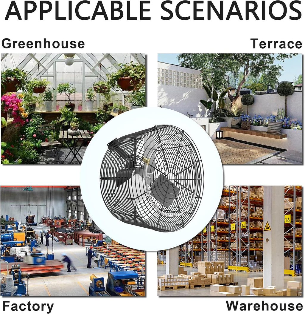 Greenhouse Air Circulation Fan with Mist and Water Pipe 1/2HP 115V Ceiling Wall Mount Fan High Speed Circulation for Greenhouse, Warehouse, Patio, Garage 7860CFM, 20000BTU, ETL Listed