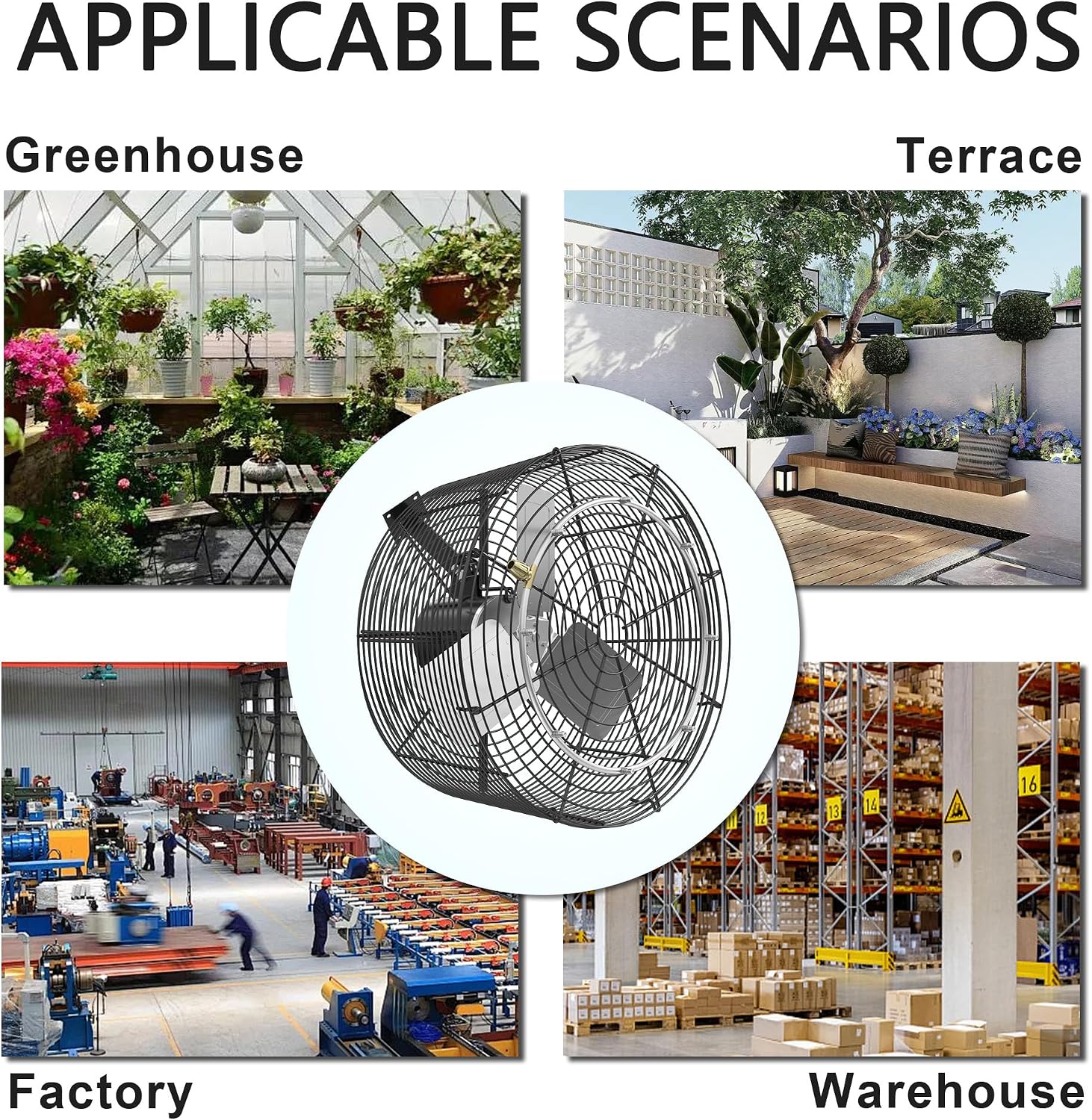 Greenhouse Air Circulation Fan with Mist and Water Pipe 1/2HP 115V Ceiling Wall Mount Fan High Speed Circulation for Greenhouse, Warehouse, Patio, Garage 7860CFM, 20000BTU, ETL Listed