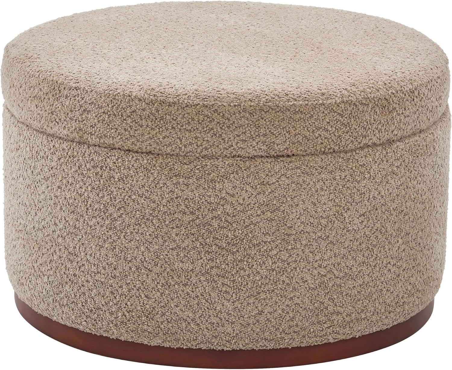 Christopher Knight Home Sadin Modern Round Ottoman with Storage for Living Room, Lift-Lid Storage Ottoman Coffee Table, Chenille Upholstered Ottoman Foot Rest, No Assembly Needed, Light Brown