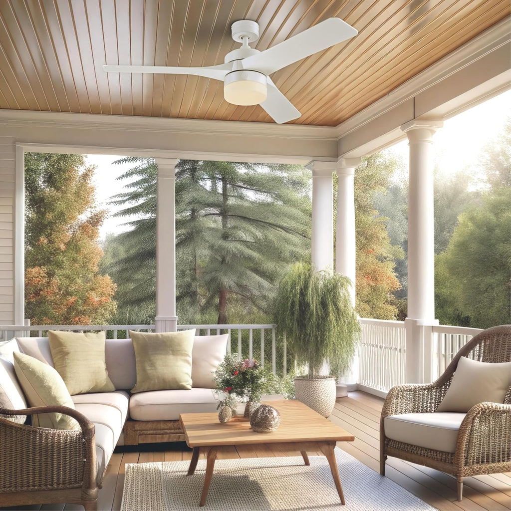 Westinghouse Lighting Alta Vista Contemporary Indoor/Outdoor Ceiling Fan, Dimmable LED Light Fixture with Opal Frosted Glass, Remote Control, 52 Inch, Matte White Finish, DC Motor
