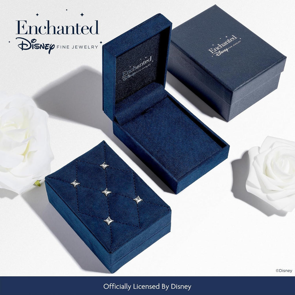 Jewelili Enchanted Disney Fine Jewelry Maleficent Rose Necklace for Women | Black Rhodium over Sterling Silver | 1/10 CTTW Treated Black Round Diamonds | Cable Chain | Gifts for Her