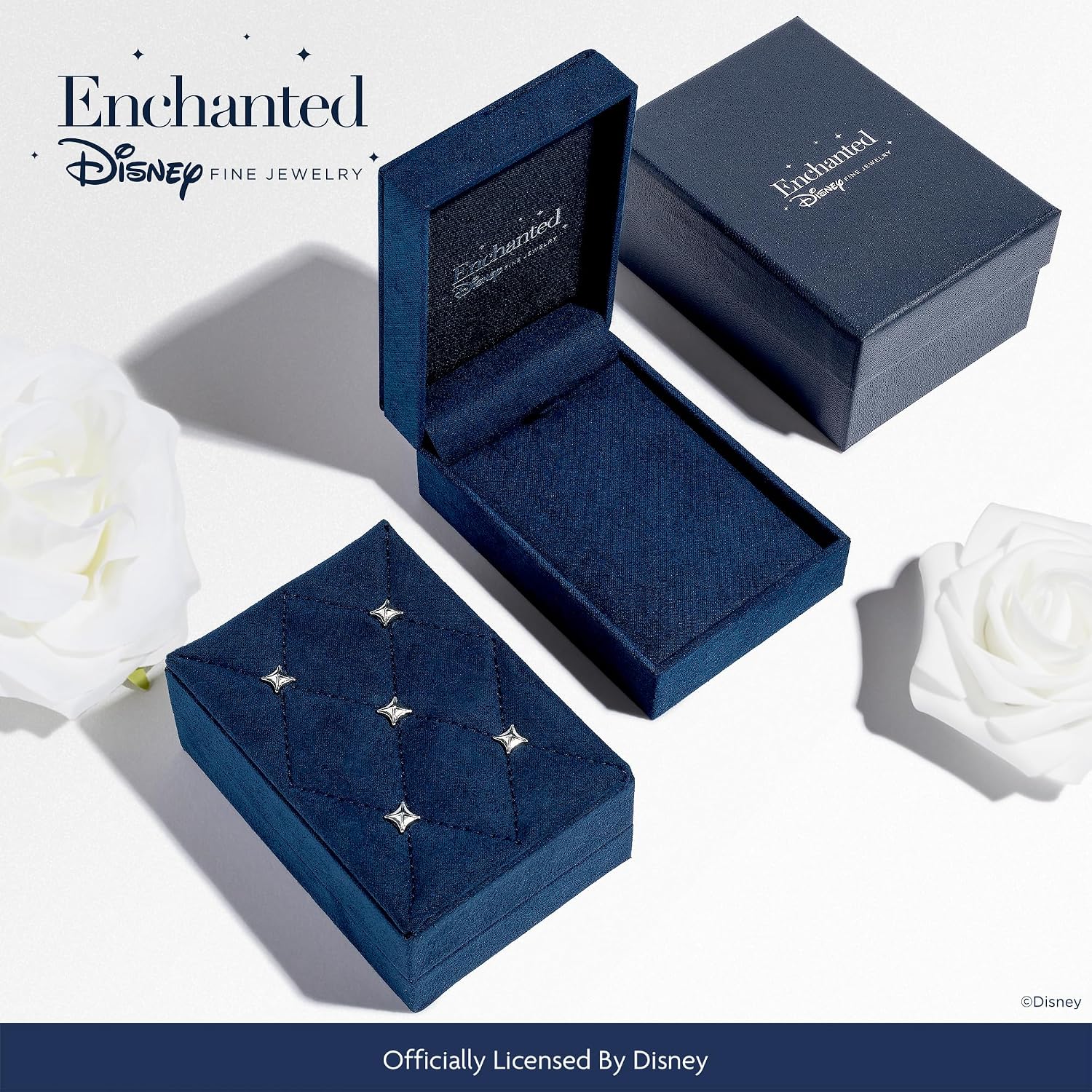 Jewelili Enchanted Disney Fine Jewelry Maleficent Rose Necklace for Women | Black Rhodium over Sterling Silver | 1/10 CTTW Treated Black Round Diamonds | Cable Chain | Gifts for Her