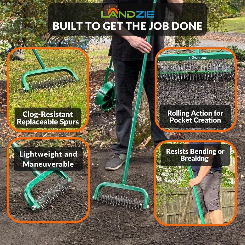 Landzie Overseeder - Rotary Cultivator Overseed Tool – Cuts Precise Channels in Soil to Improve Seed-to-Soil Contact and Boost Grass Seed Germination – Ideal for Reseeding and Soil Prep of your Greens