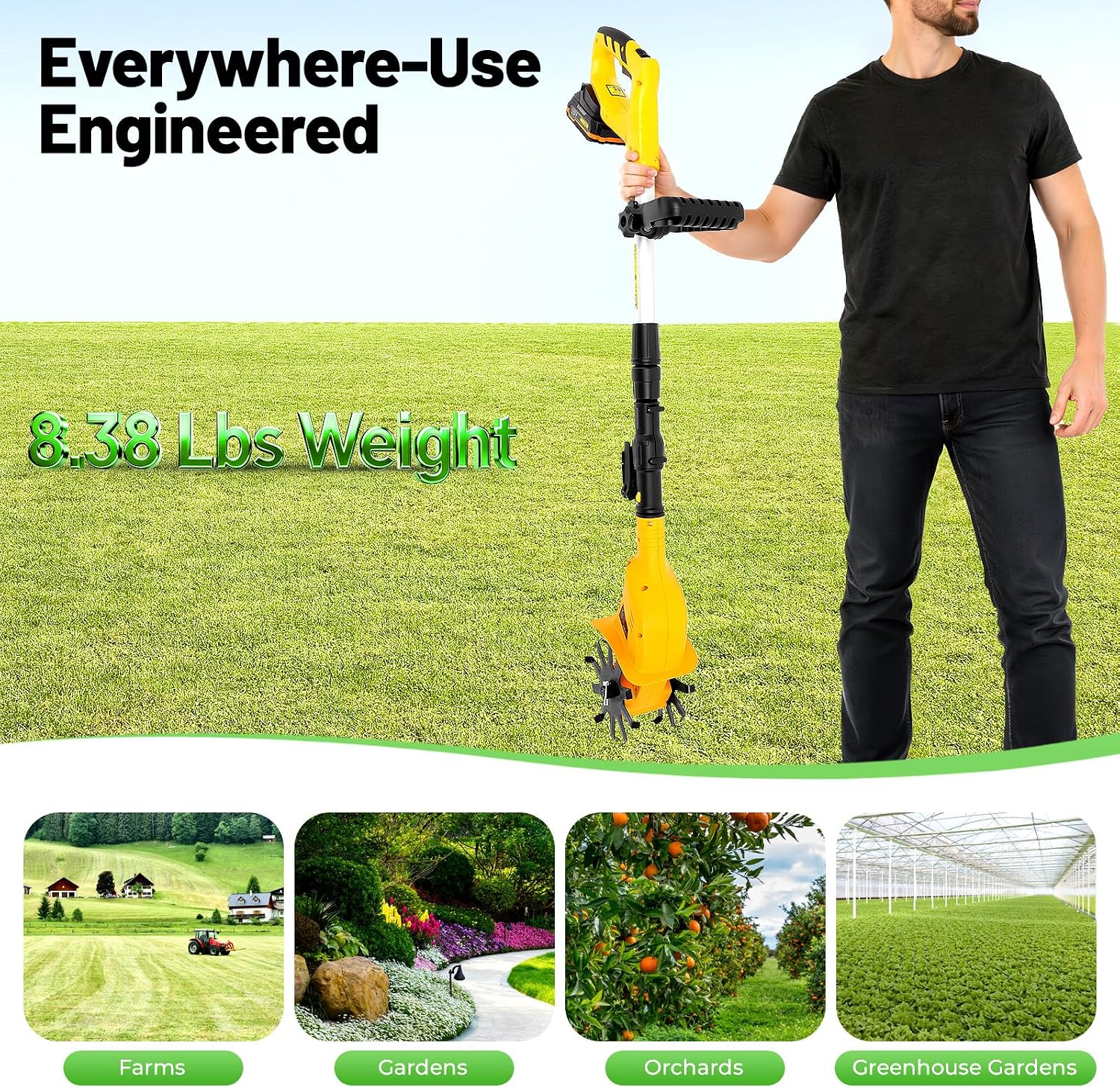 20V Cordless Tiller Cultivator,250RPM Handheld Electric Garden Tilling Tool with Extendable Pole, Mini Portable Rechargeable Battery Powered Tiller Rototillers for Gardening Farm Soil Cultivation