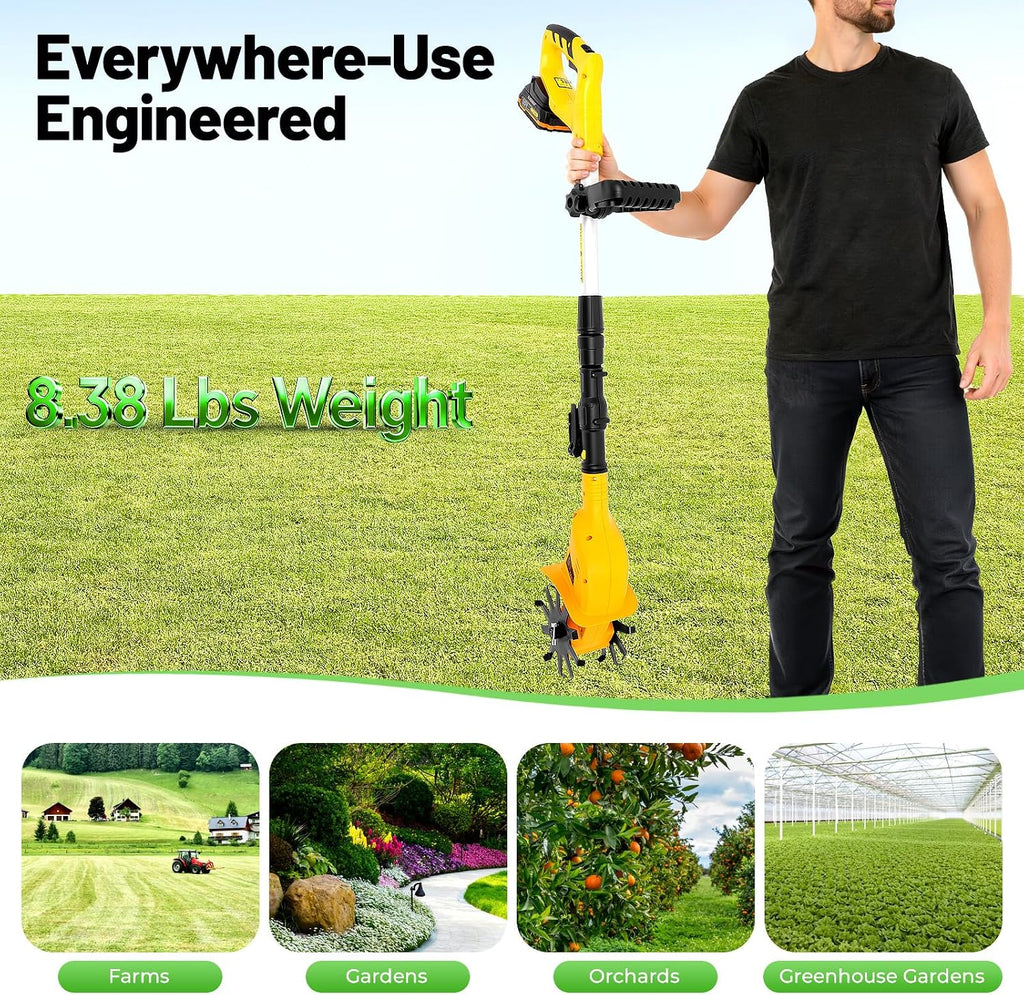 20V Cordless Electric Tiller, 250 RPM Battery Powered Garden Cultivator, 110V Electric Garden Tiller with 2.0Ah Batteries & Charger 9.84In Tilling Width & 4In Depth Tiller for Soil Cultivation