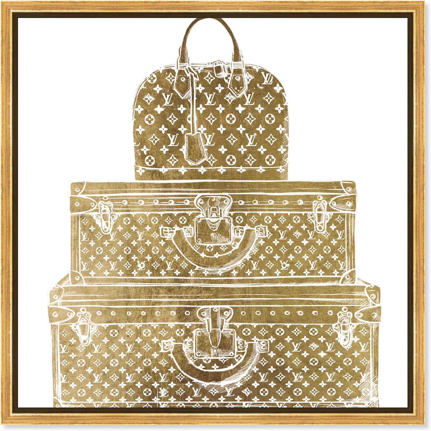 The Oliver Gal Artist Co. Fashion and Glam Framed Wall Art Canvas Prints 'Royal Bag and Luggage Gold Diecut' Travel Essentials
