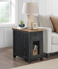 Martin Svensson Home Solid Wood Black and Driftwood Rustic Chairside End Table with Power and Storage
