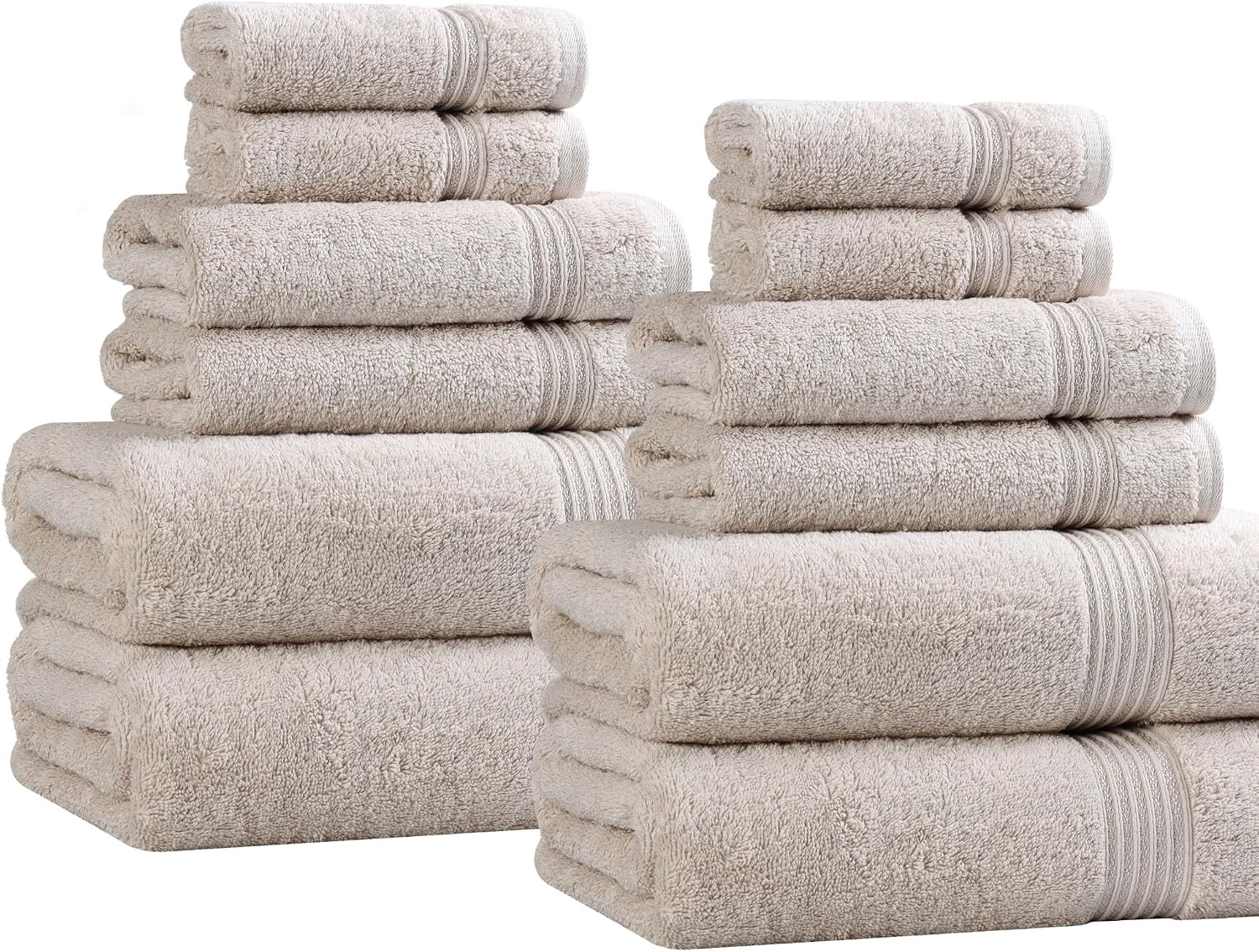 Superior Egyptian Cotton 12-Piece Towel Set, Assorted Towels for Home Bathroom, Master, Guest Bath, Decor Essentials, Includes 4 Bath, 4 Hand, 4 Face Towels/Washcloths, Quick Dry, Absorbent, Stone