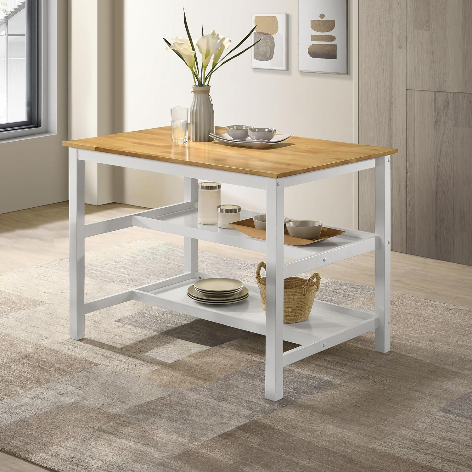 Coaster Home Furnishings Edgeworth Kitchen Island Counter Table Brown and White 122246B1