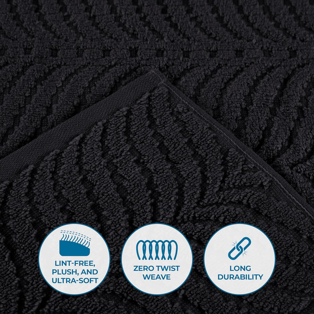 Superior Cotton Chevron 12 Piece Assorted Towel Set, Zero Twist, Quick Dry, Home Essentials, Shower, Spa, Luxury Plush Soft Absorbent Towels, Includes 4 Bath, 4 Hand, 4 Washcloth/Face Towels, Black