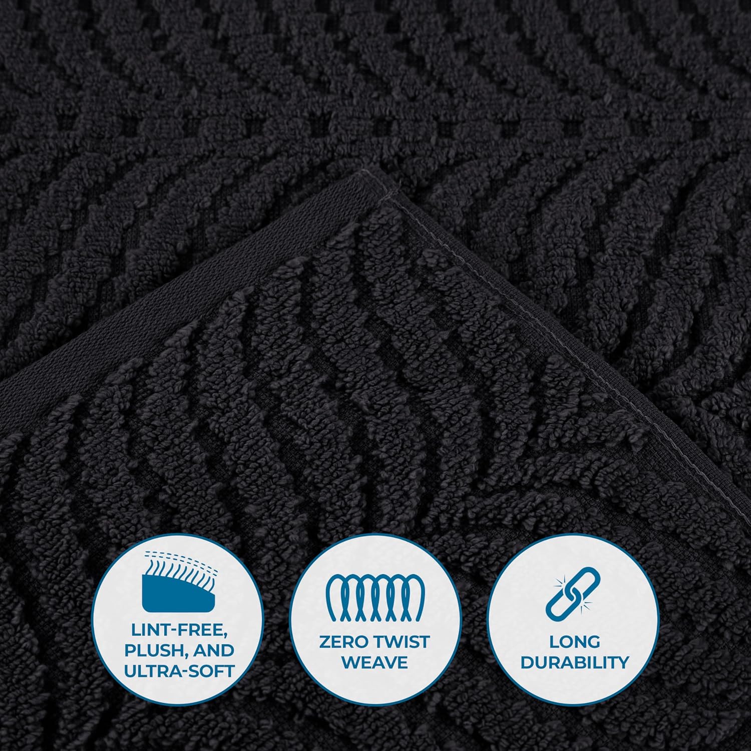 Superior Cotton Chevron 12 Piece Assorted Towel Set, Zero Twist, Quick Dry, Home Essentials, Shower, Spa, Luxury Plush Soft Absorbent Towels, Includes 4 Bath, 4 Hand, 4 Washcloth/Face Towels, Black