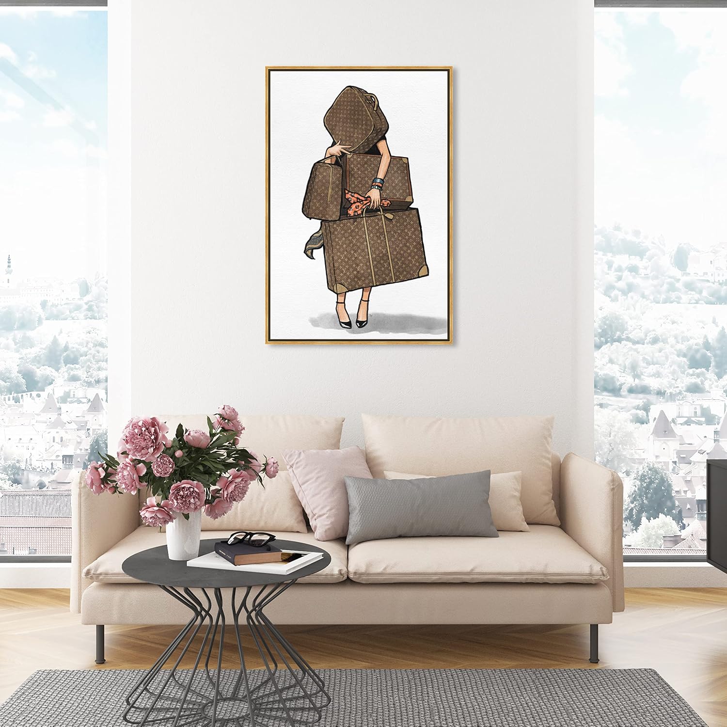 The Oliver Gal Artist Co. Fashion and Glam Framed Wall Art Canvas Prints, Bags-Orange' Travel Essentials Home Décor, 30 in x 45 in, Brown, White