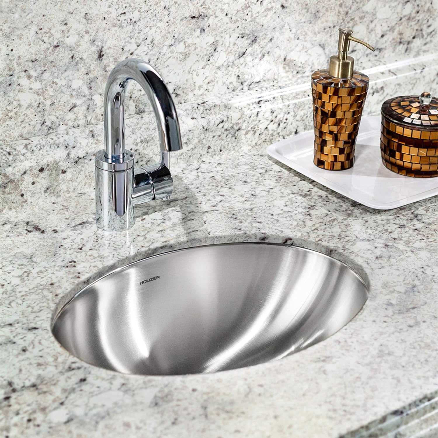 Houzer Opus Stainless Steel Bathroom Sink: 18 Inch Undermount Oval Bowl without Overflow, Optional Grid Drain, Durable & Versatile, Essential for Home & Apartment: CH-1800-1