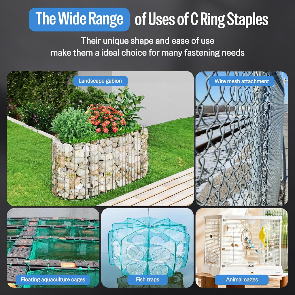 meite C560-14 Gauge 1-1/2-Inch Crown Stainless Steel Heavy Duty C Ring Staples Compatible with MTC560 Hog Ring Plier in Fastening, Building Landscape Gabions (10,000 PCS/Box)