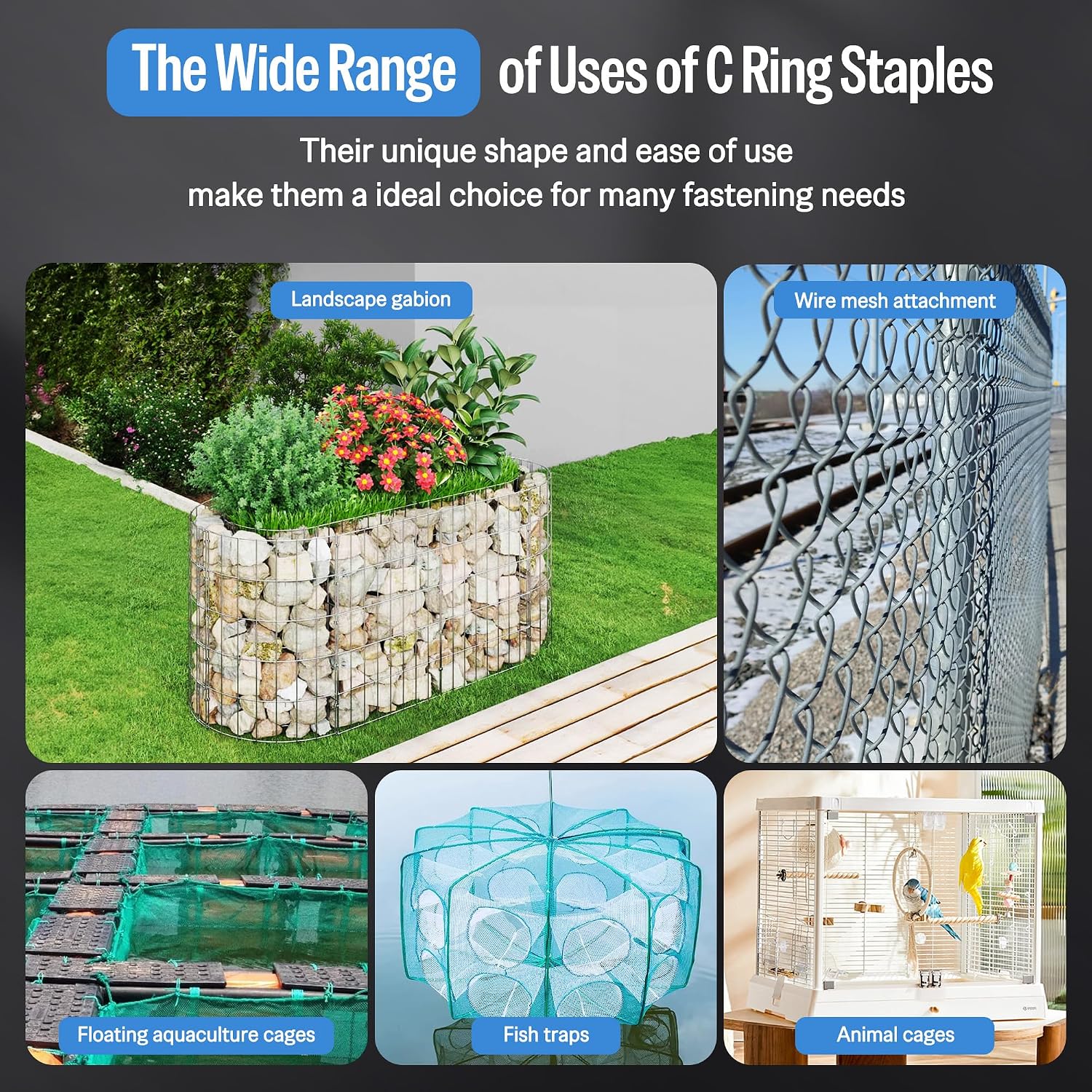 meite C560-14 Gauge 1-1/2-Inch Crown Stainless Steel Heavy Duty C Ring Staples Compatible with MTC560 Hog Ring Plier in Fastening, Building Landscape Gabions (10,000 PCS/Box)