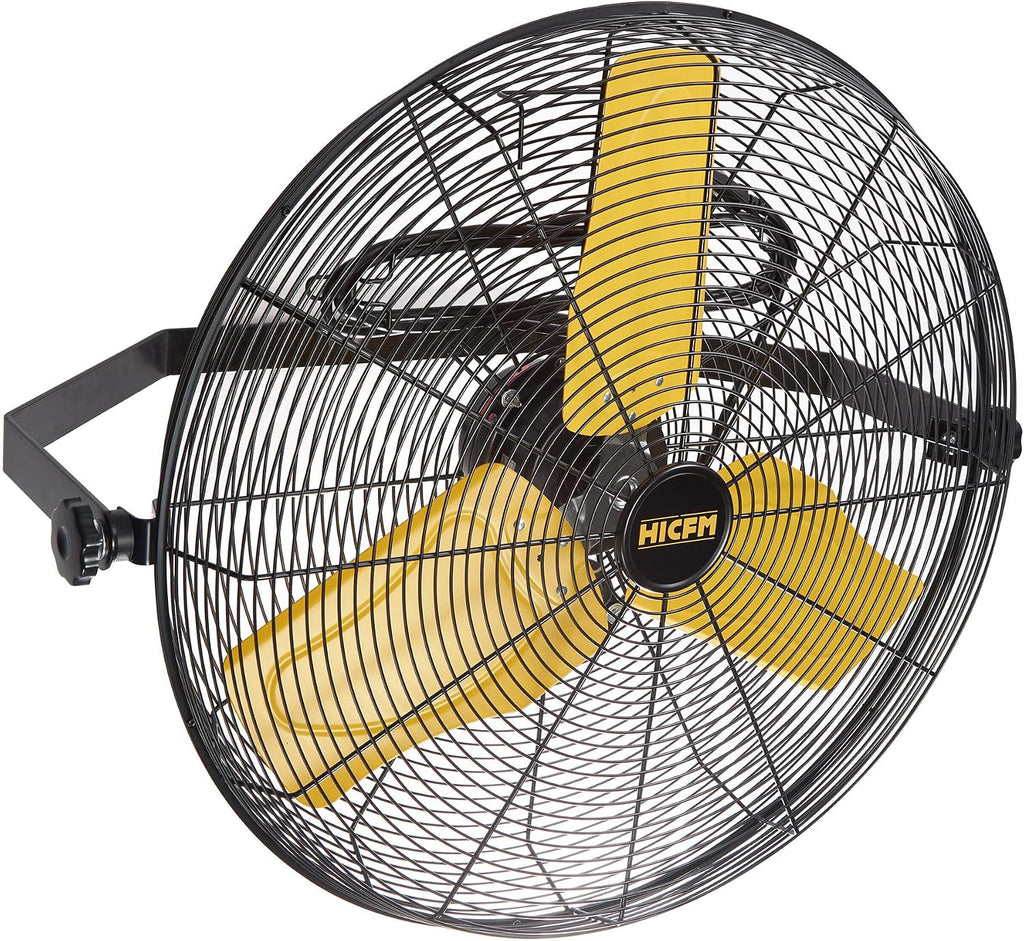 HiCFM 9100 CFM 24 inch Heavy Duty Industrial Wall Mounted Fan with TEAO Enclosure Motor, Permanent Lubricated Ball Bearing, 9 FT Cord, 180Degree Tilting, Safety Yellow Blade Wall Fan - UL Listed