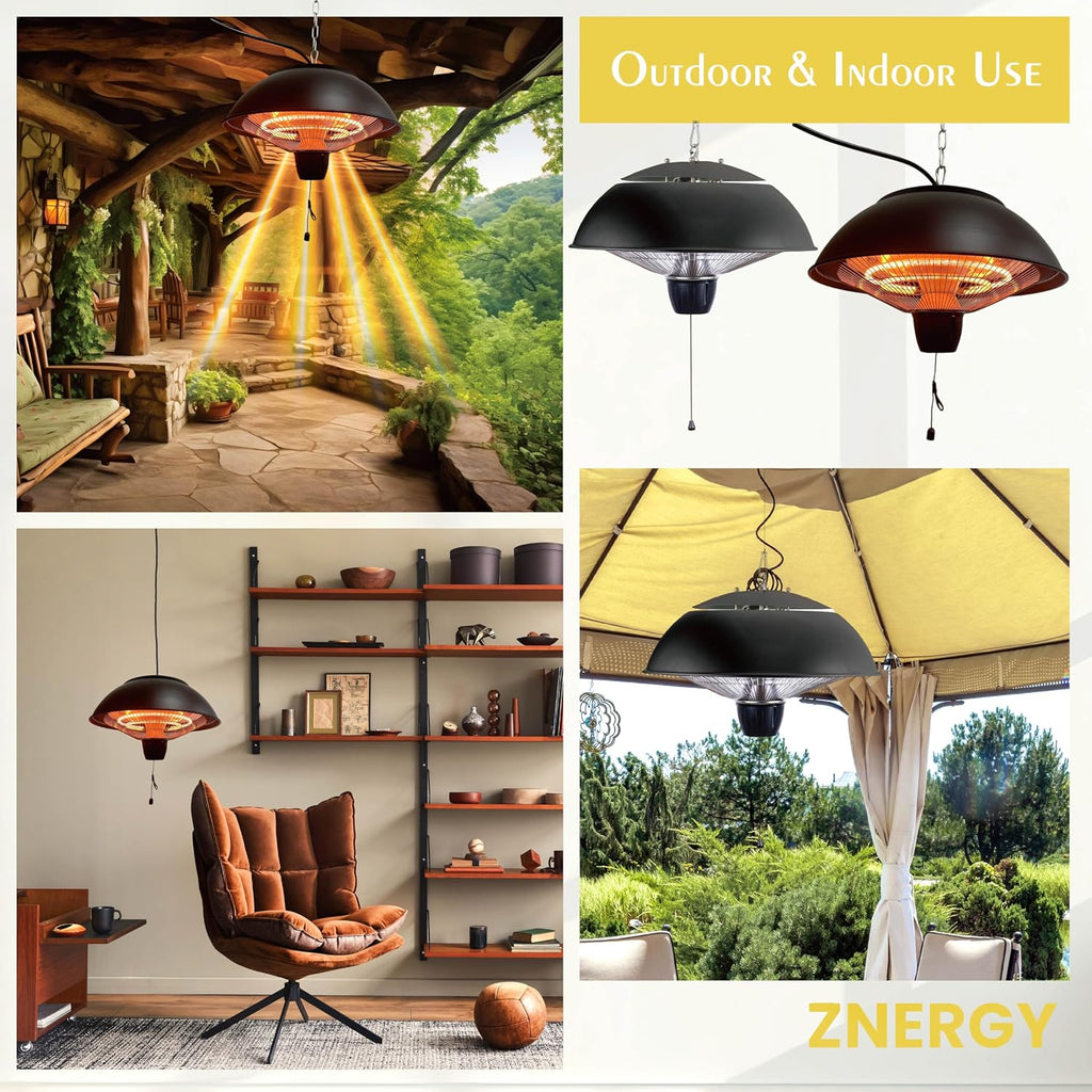 Black Outdoor Indoor Patio Restaurant Halogen Ceiling Heater Water Proof